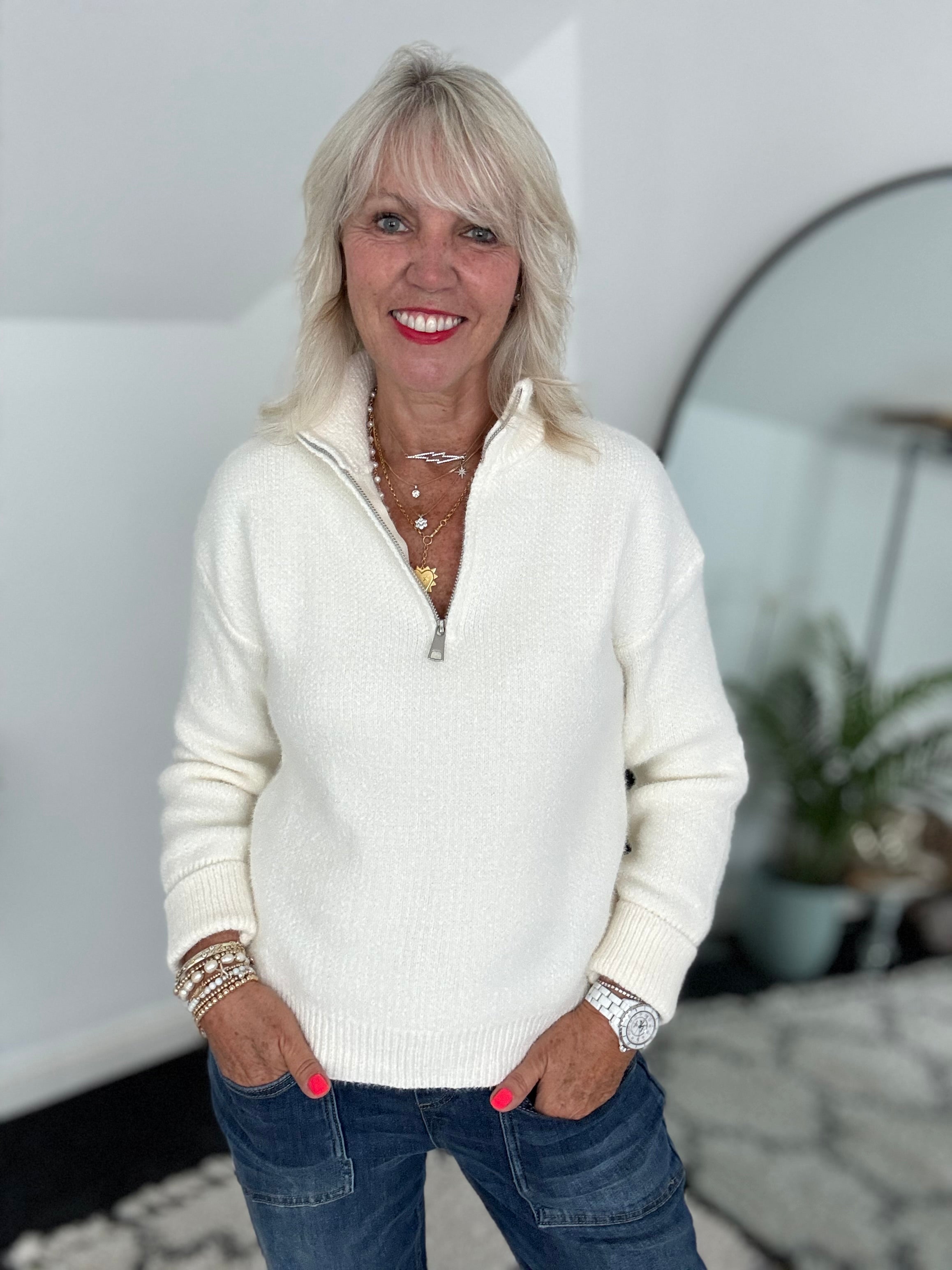 Softie Quarter Zip Knit in Ivory