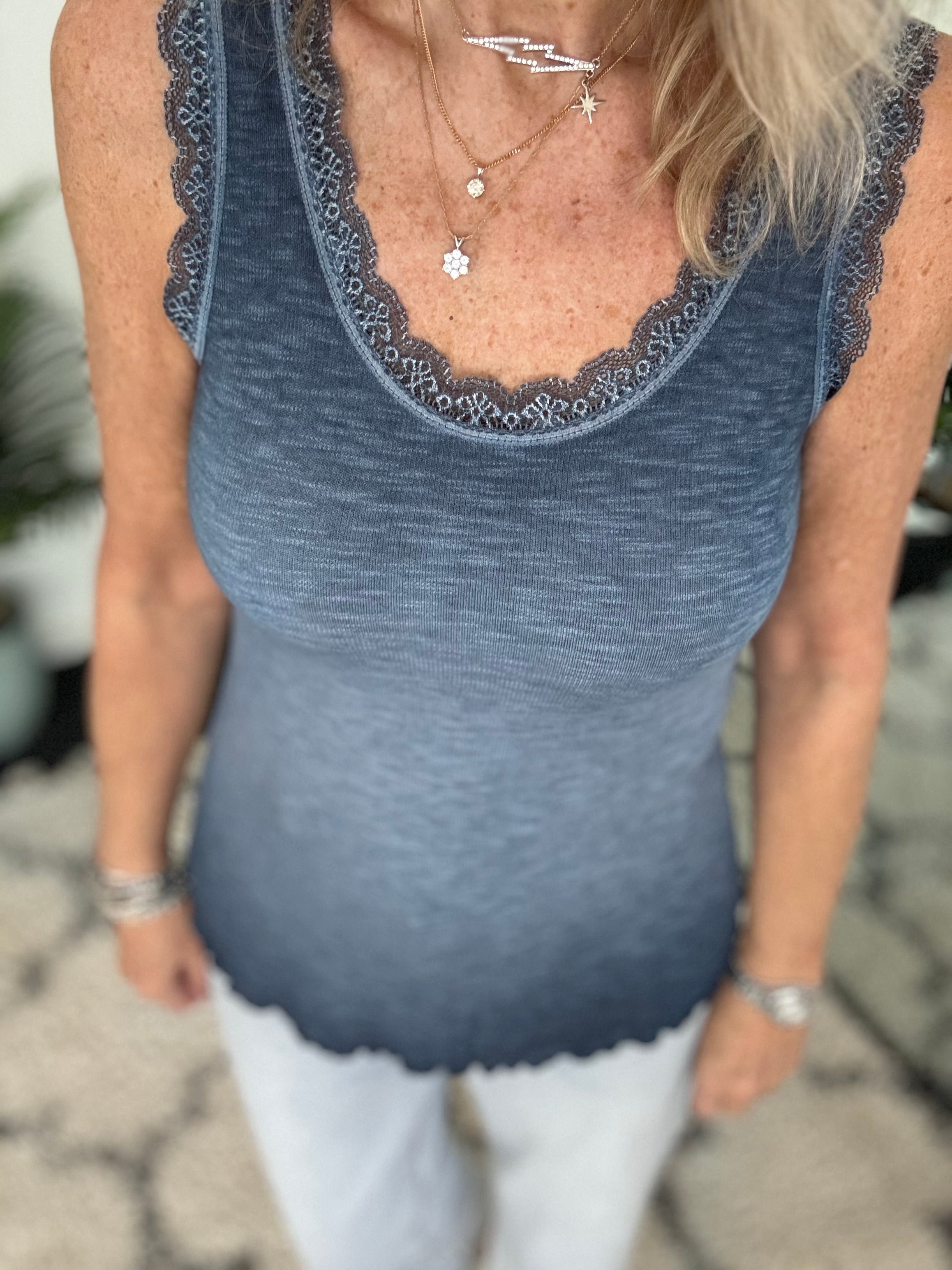 Luxe Ribbed Vest in Vintage Denim