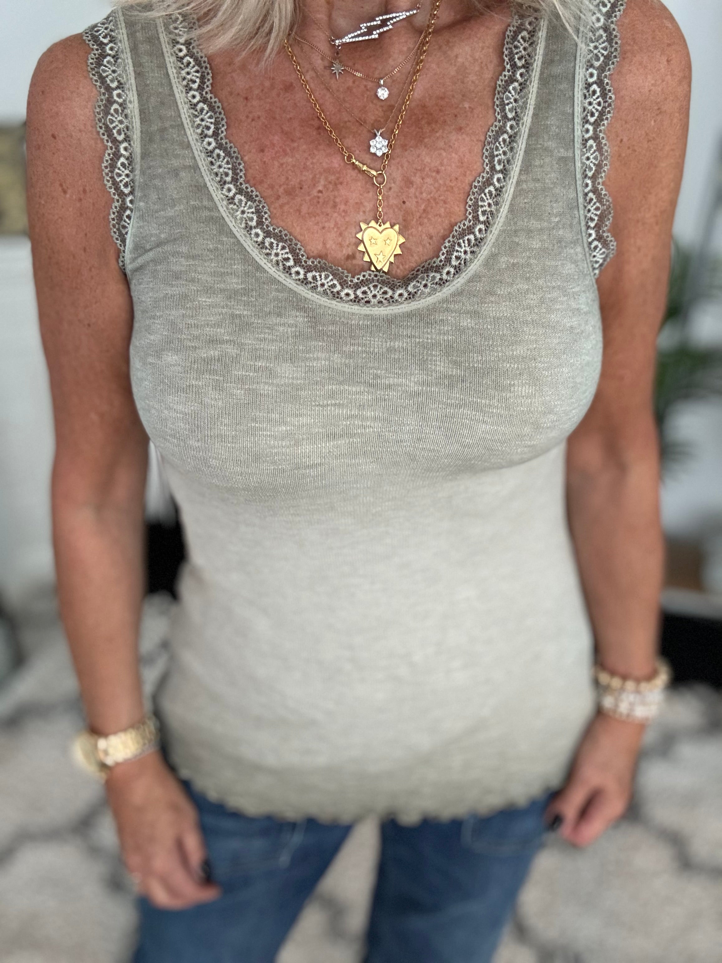 Luxe Ribbed Vest in Khaki