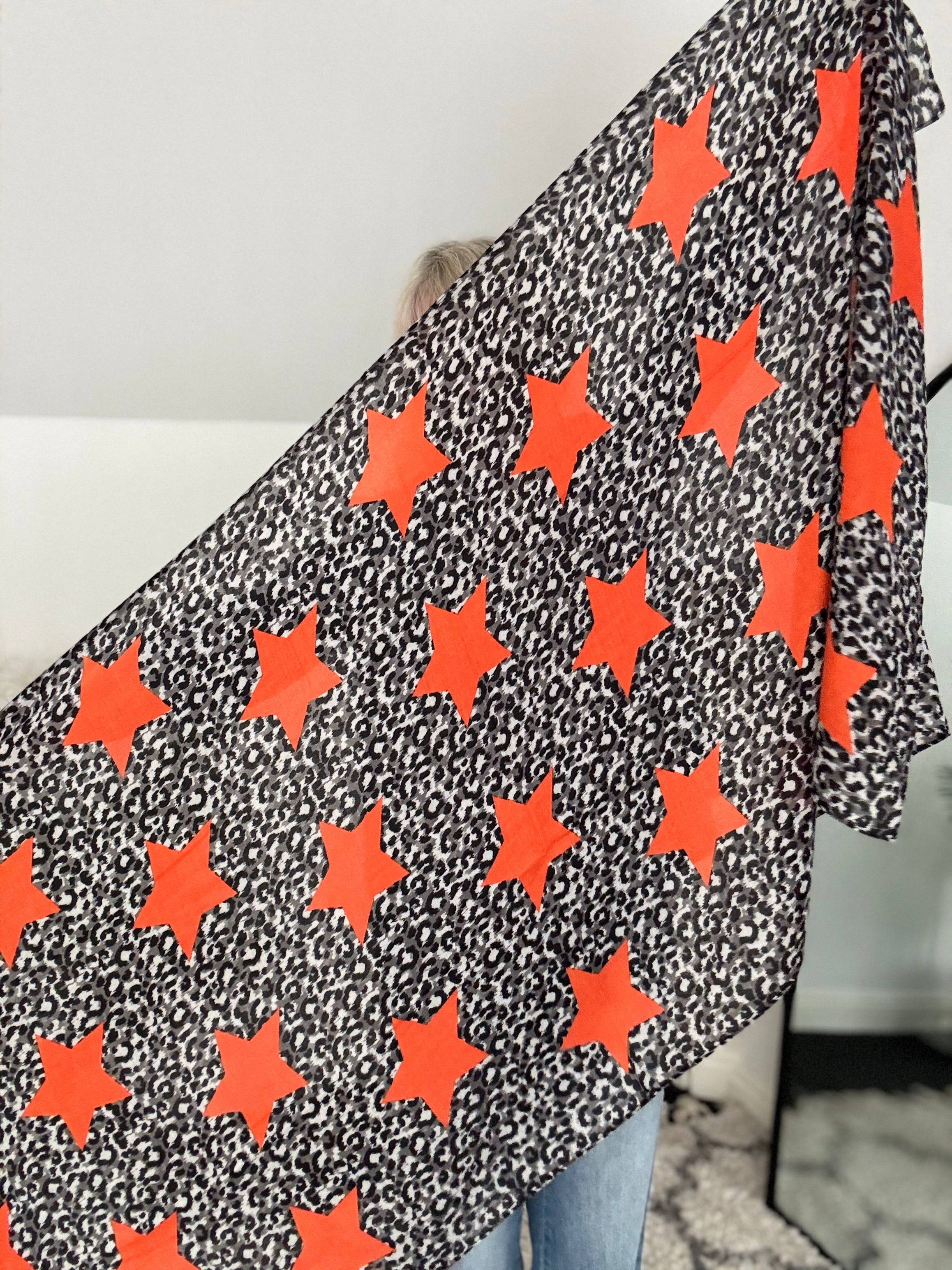 Leopard Scarf with Orange Stars