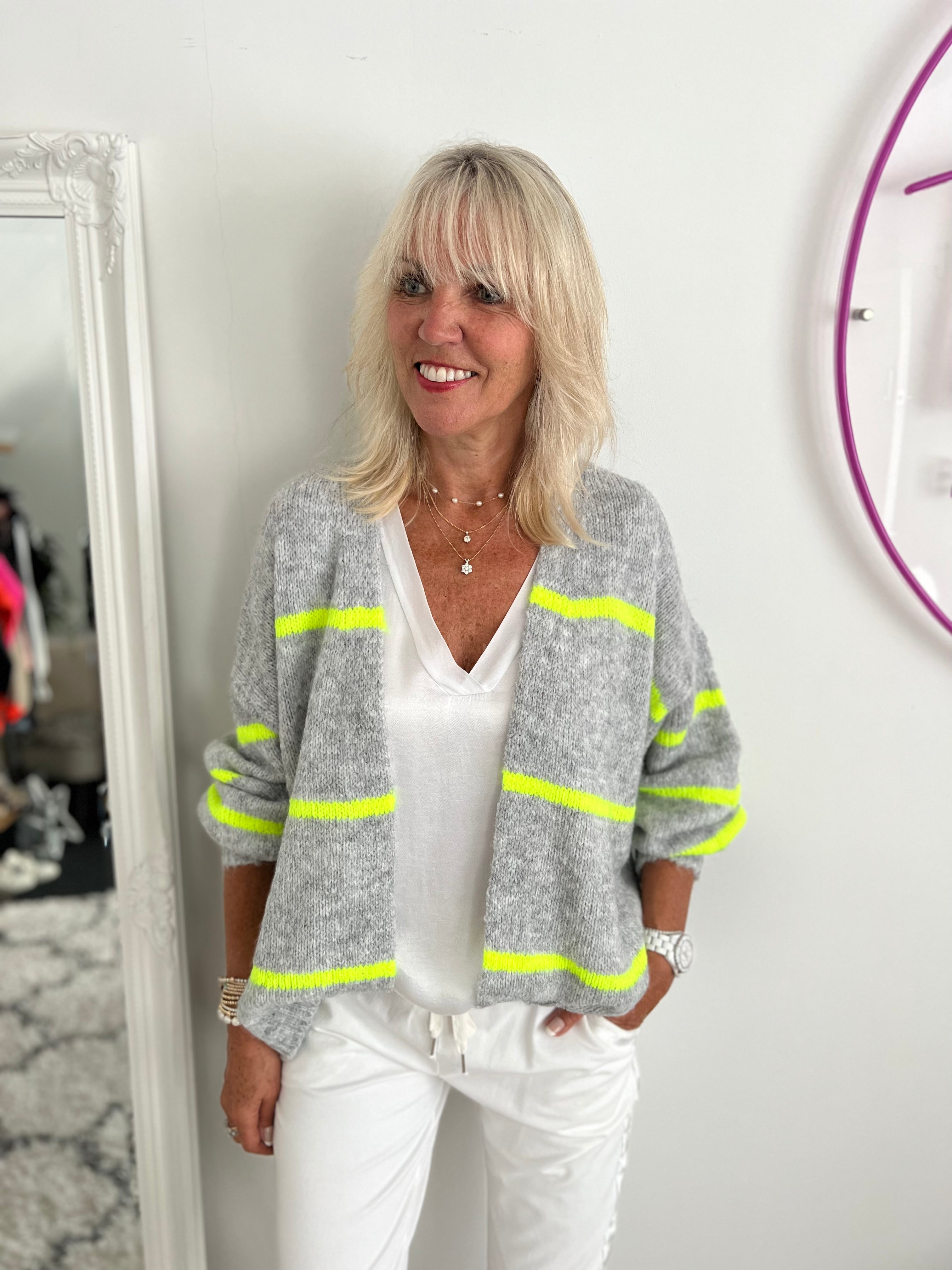 Cardi in Grey & Neon Stripe