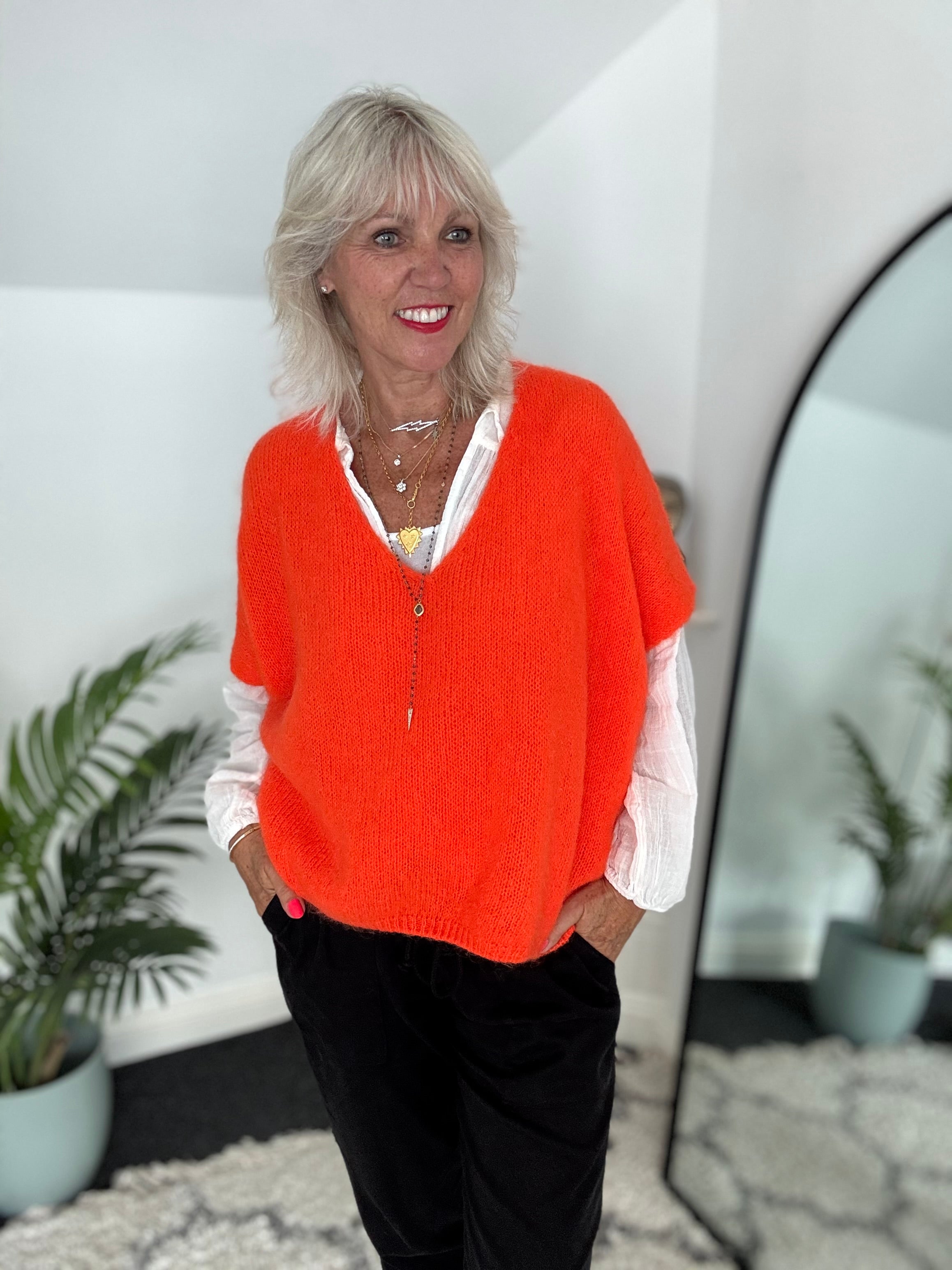 Mohair V Neck Tank in Orange