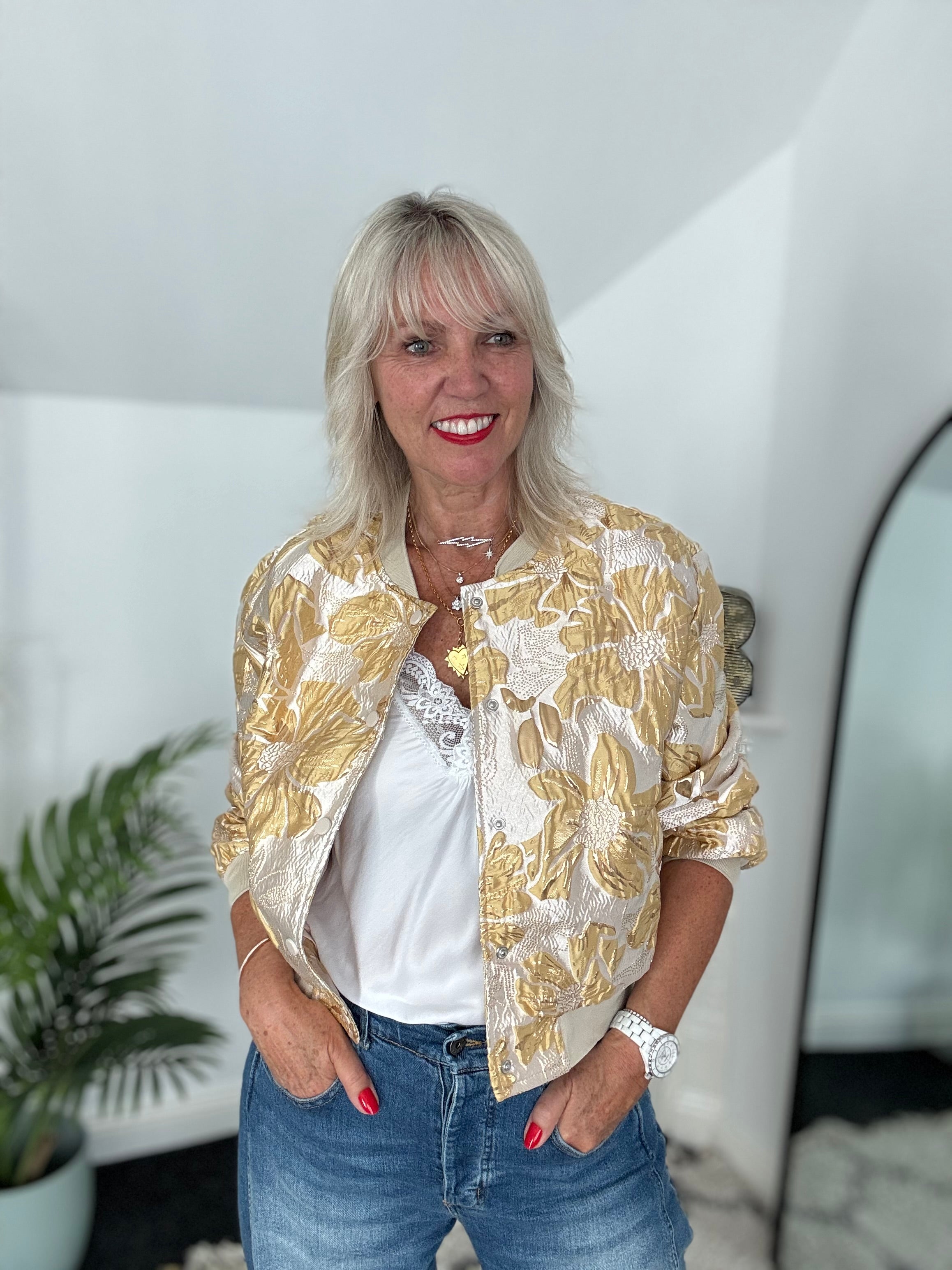 Luxe Bomber Jacket in Gold & Ecru