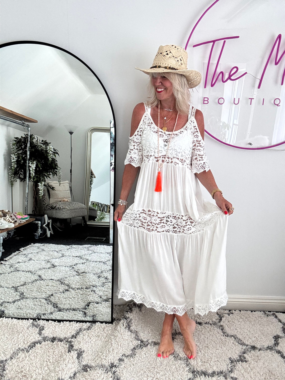 Cotton & Lace Beach Dress in White