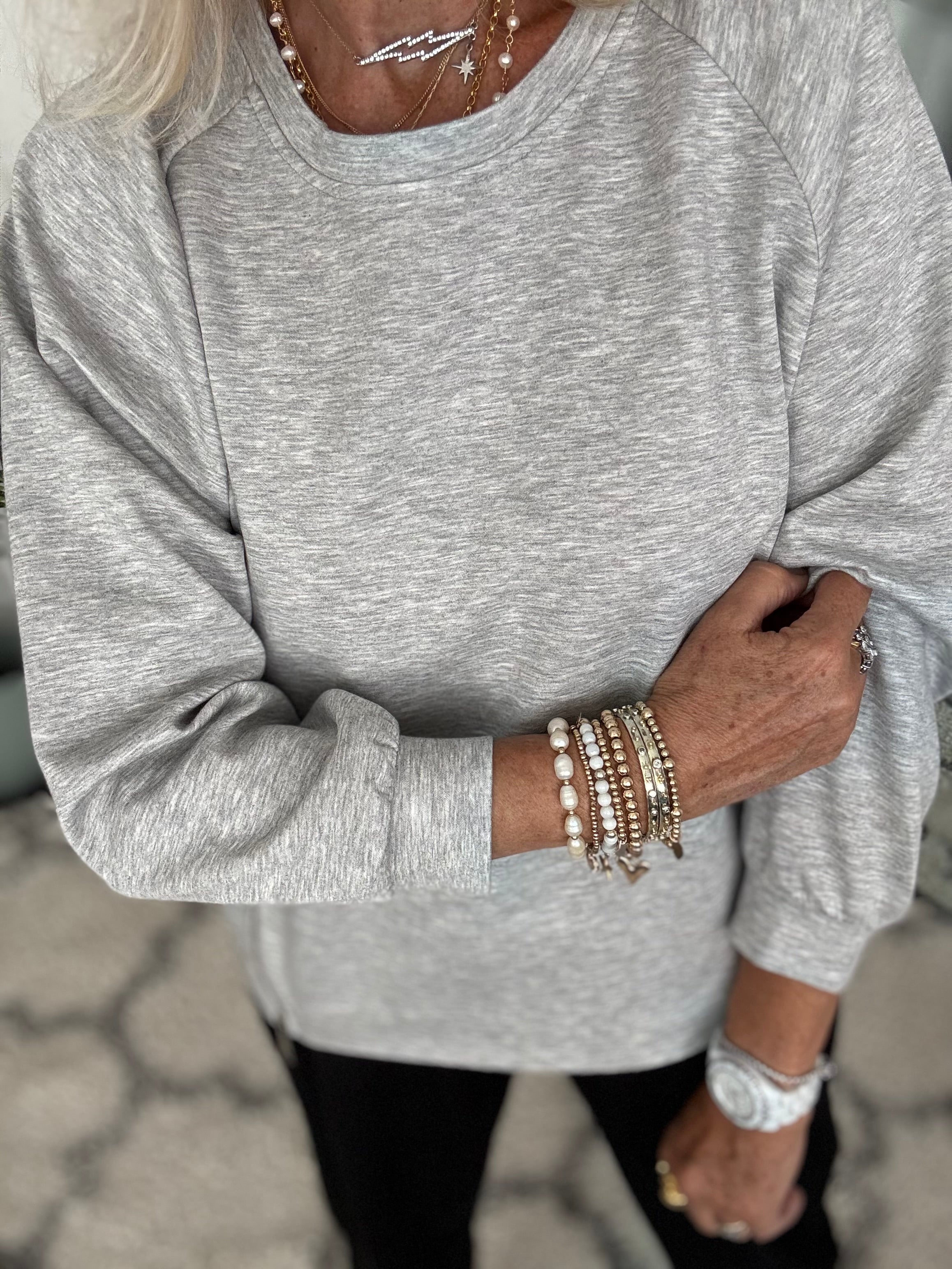 Luxe Sweatshirt with Zips in Marl Grey