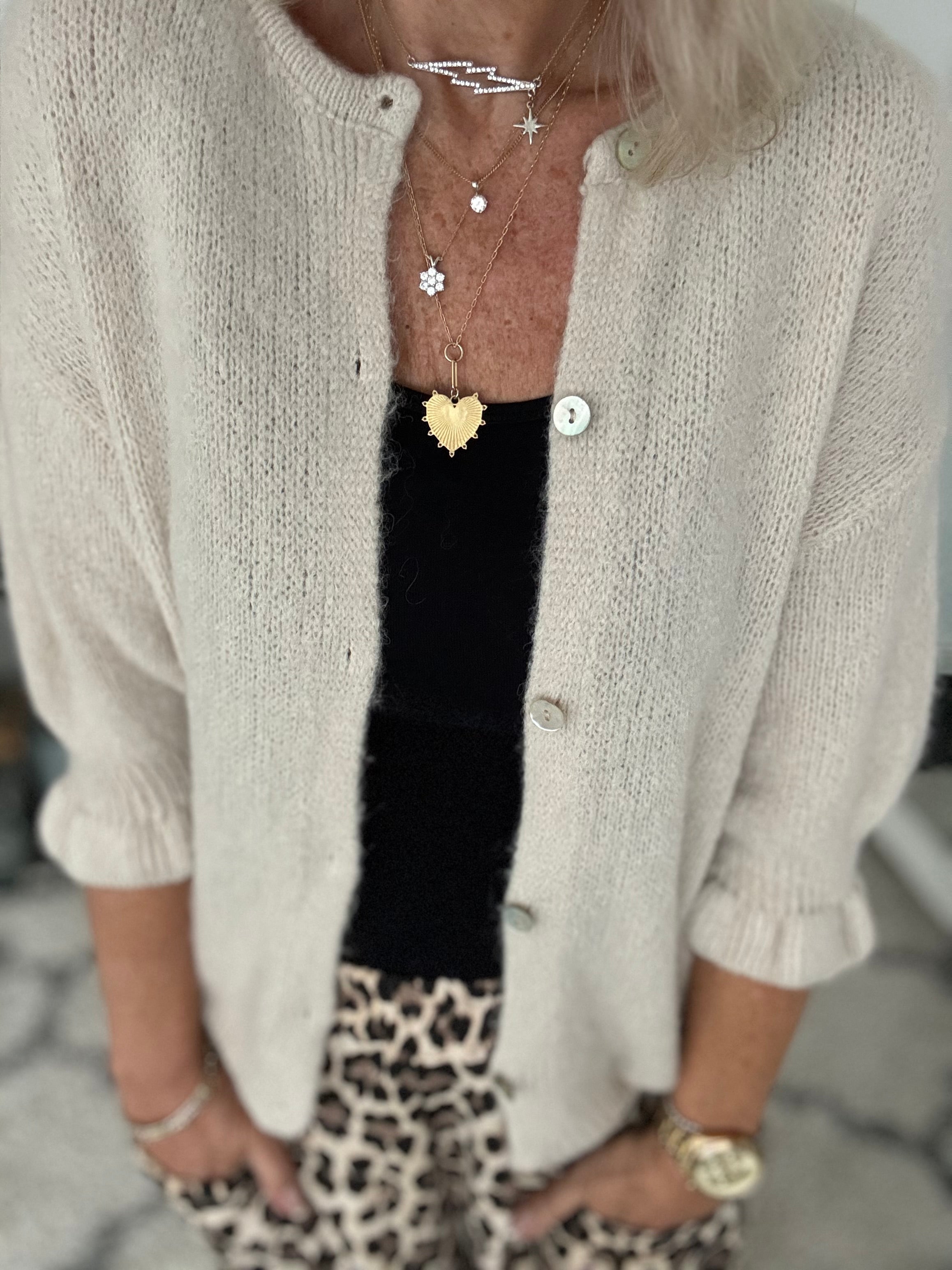 Alpaca Cardi with Frill Cuffs in Ecru