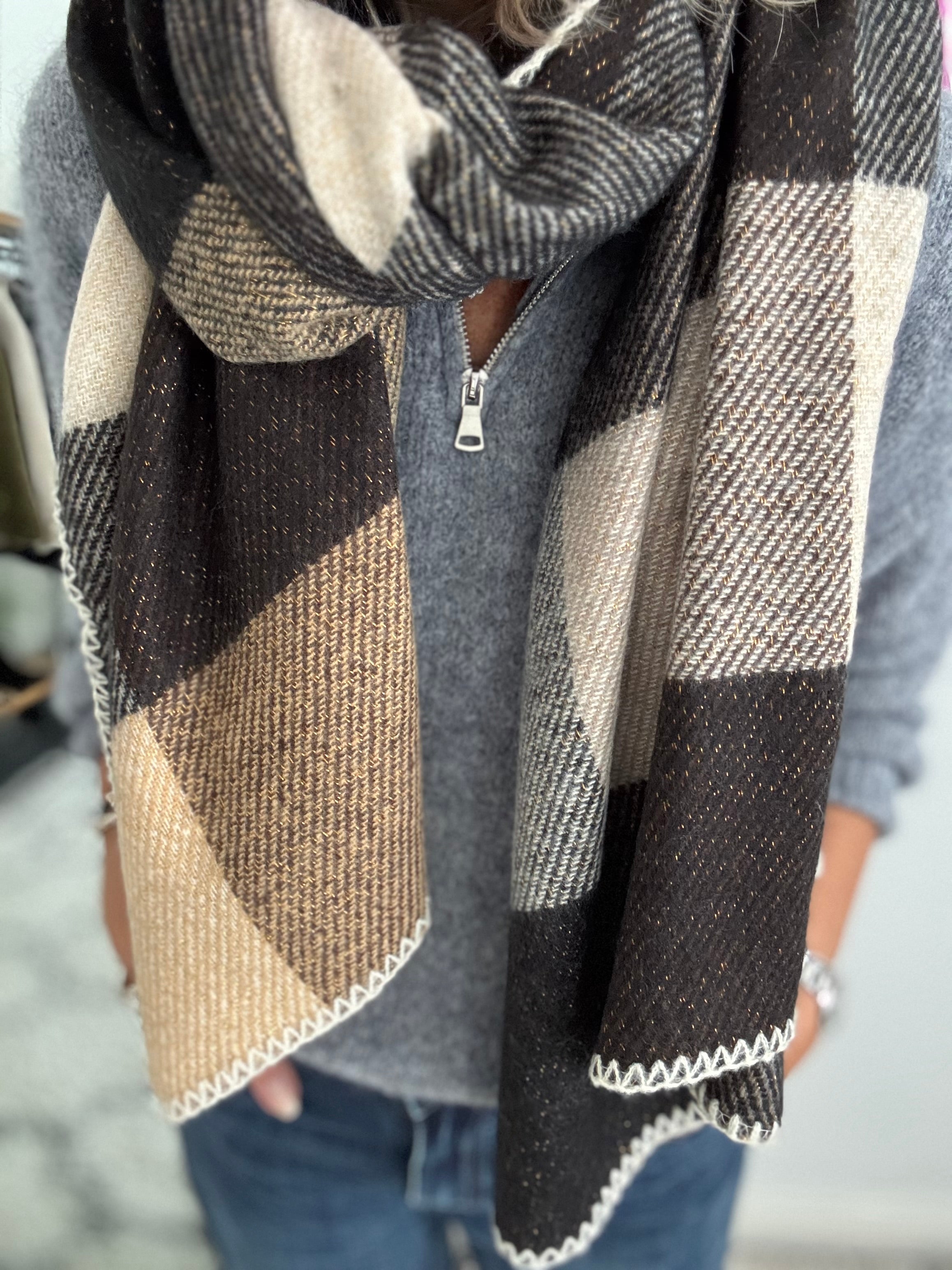 Super Soft Check Scarf in Cocoa & Tan