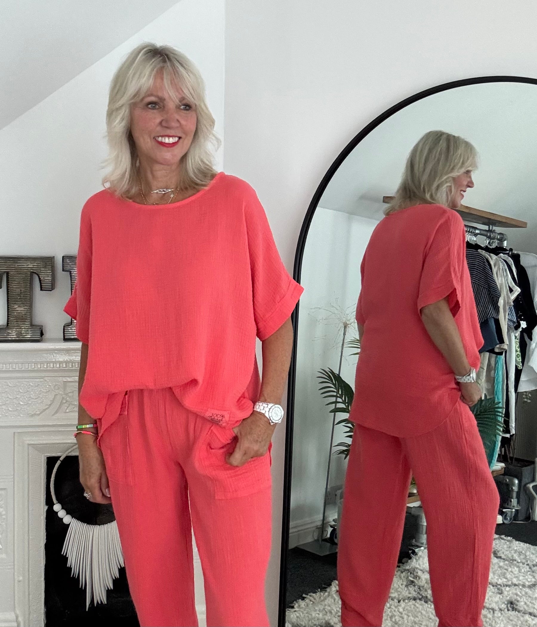 Simple Cheesecloth Top in Coral