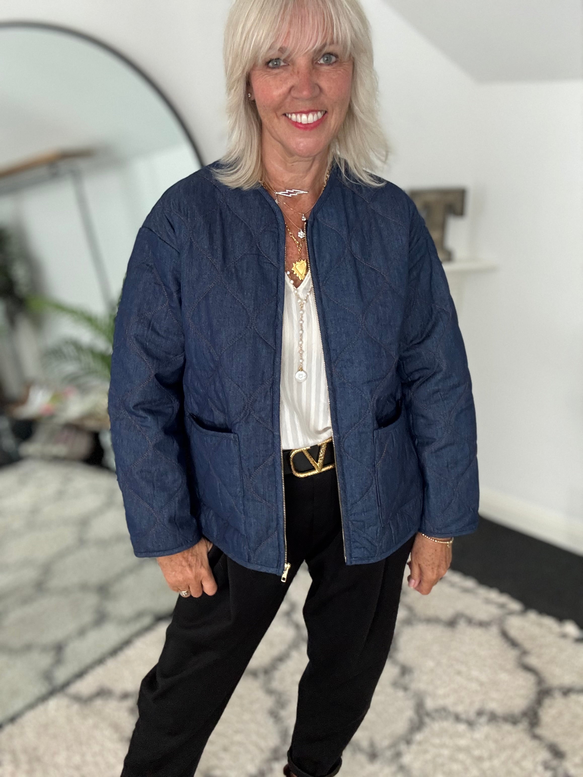 Luxe Quilted Jacket in Dark Denim