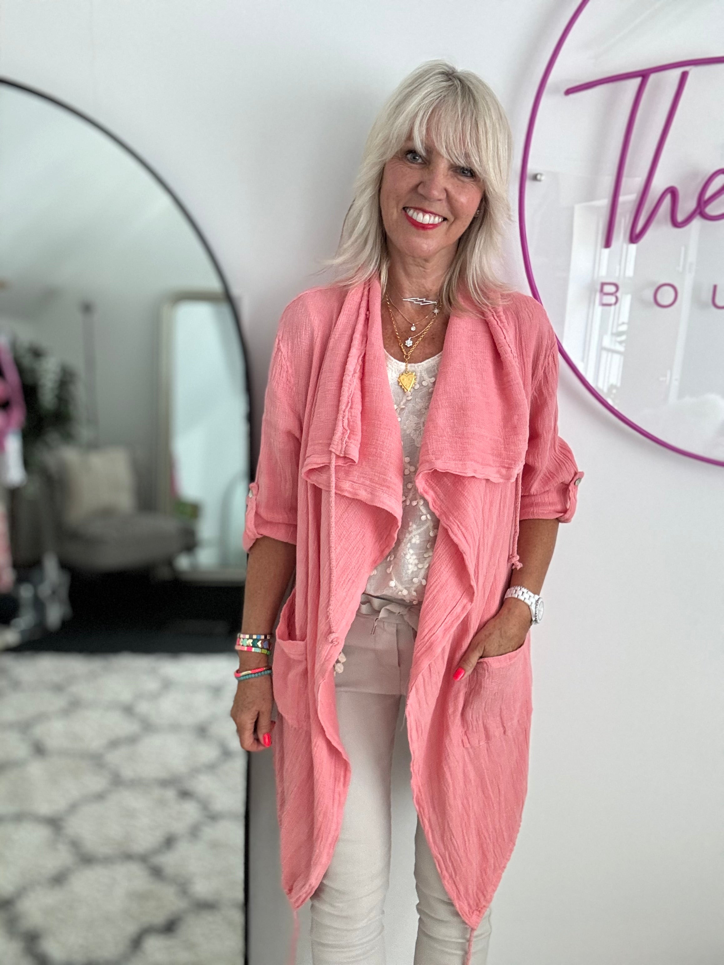 Linen & Cotton Parka Jacket in Coral