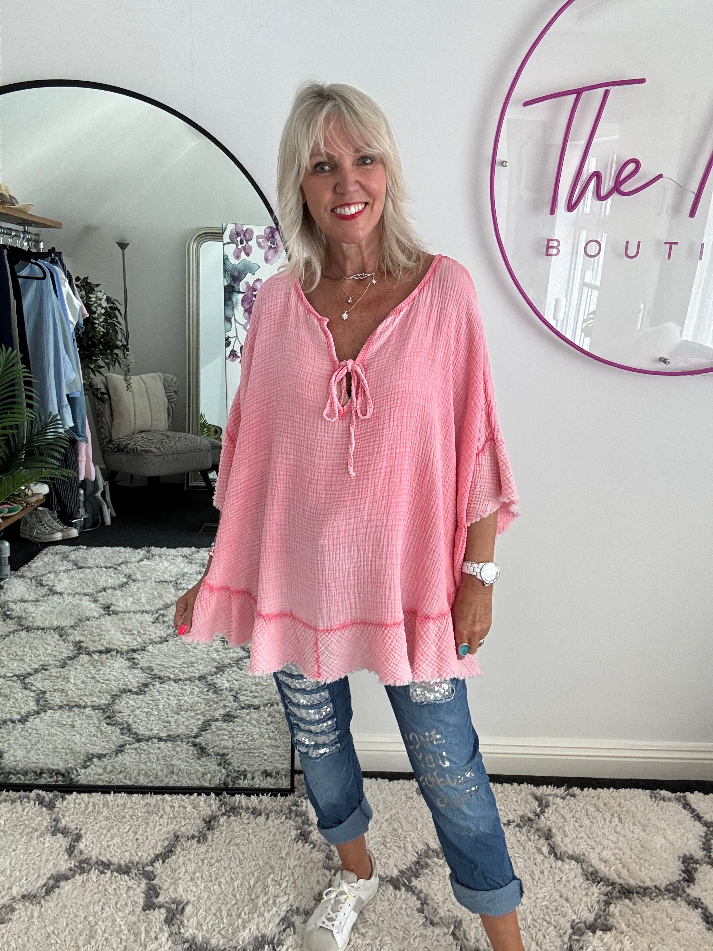 Oversized Cheesecloth Top in Coral Pink