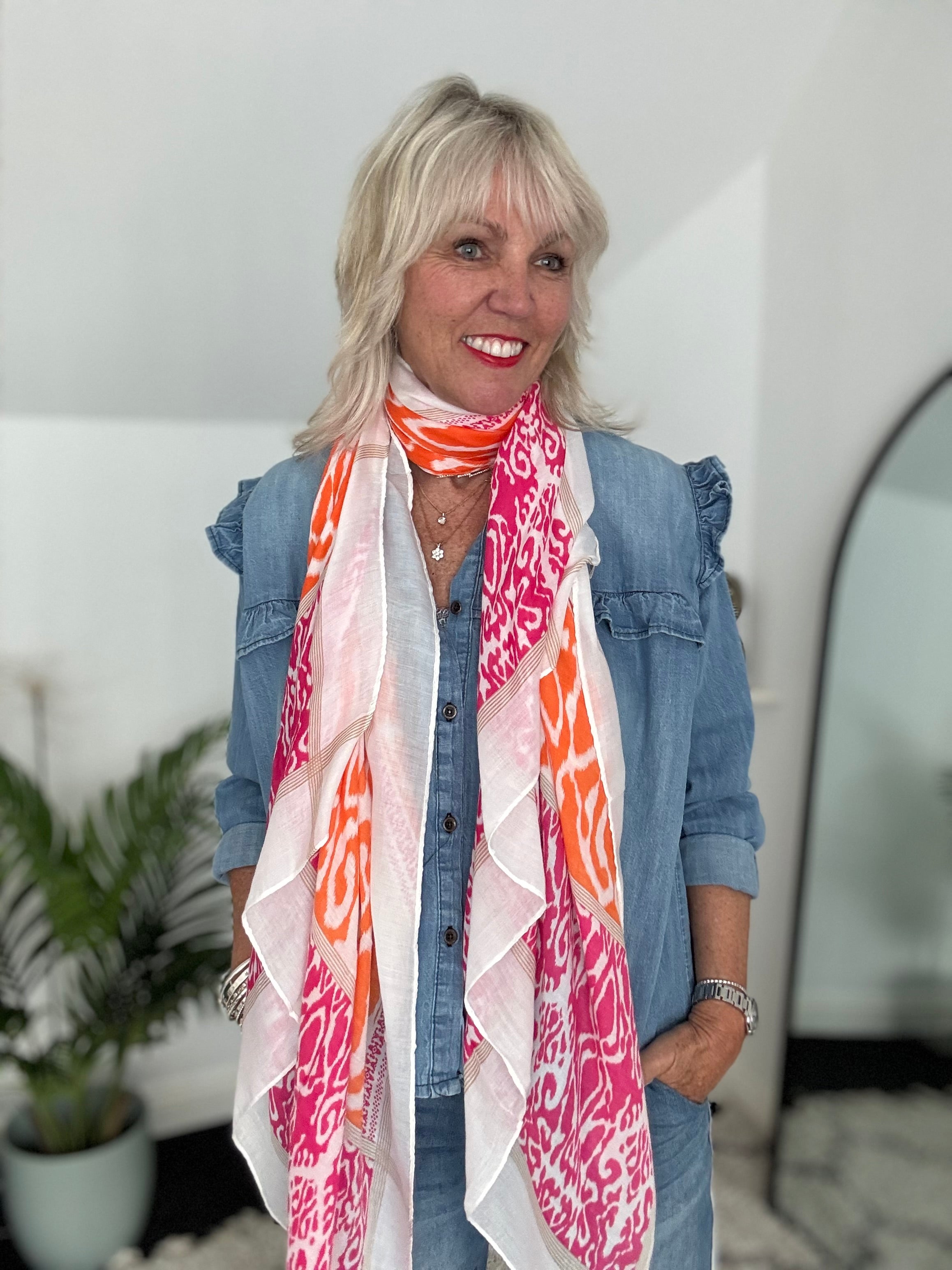 Ikat Scarf in Orange & Fuchsia
