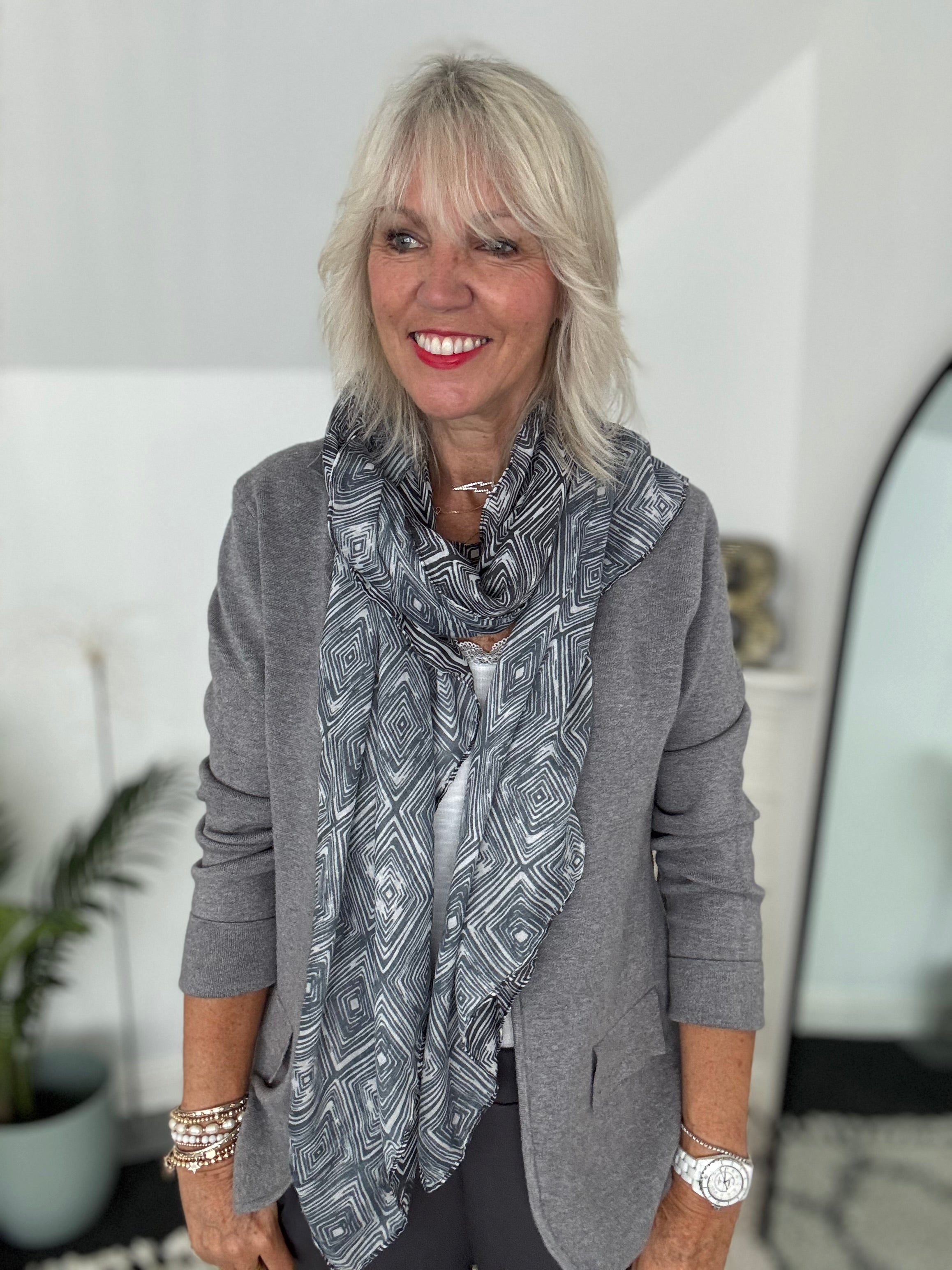 Soft Multi Square Scarf in Shades of Grey