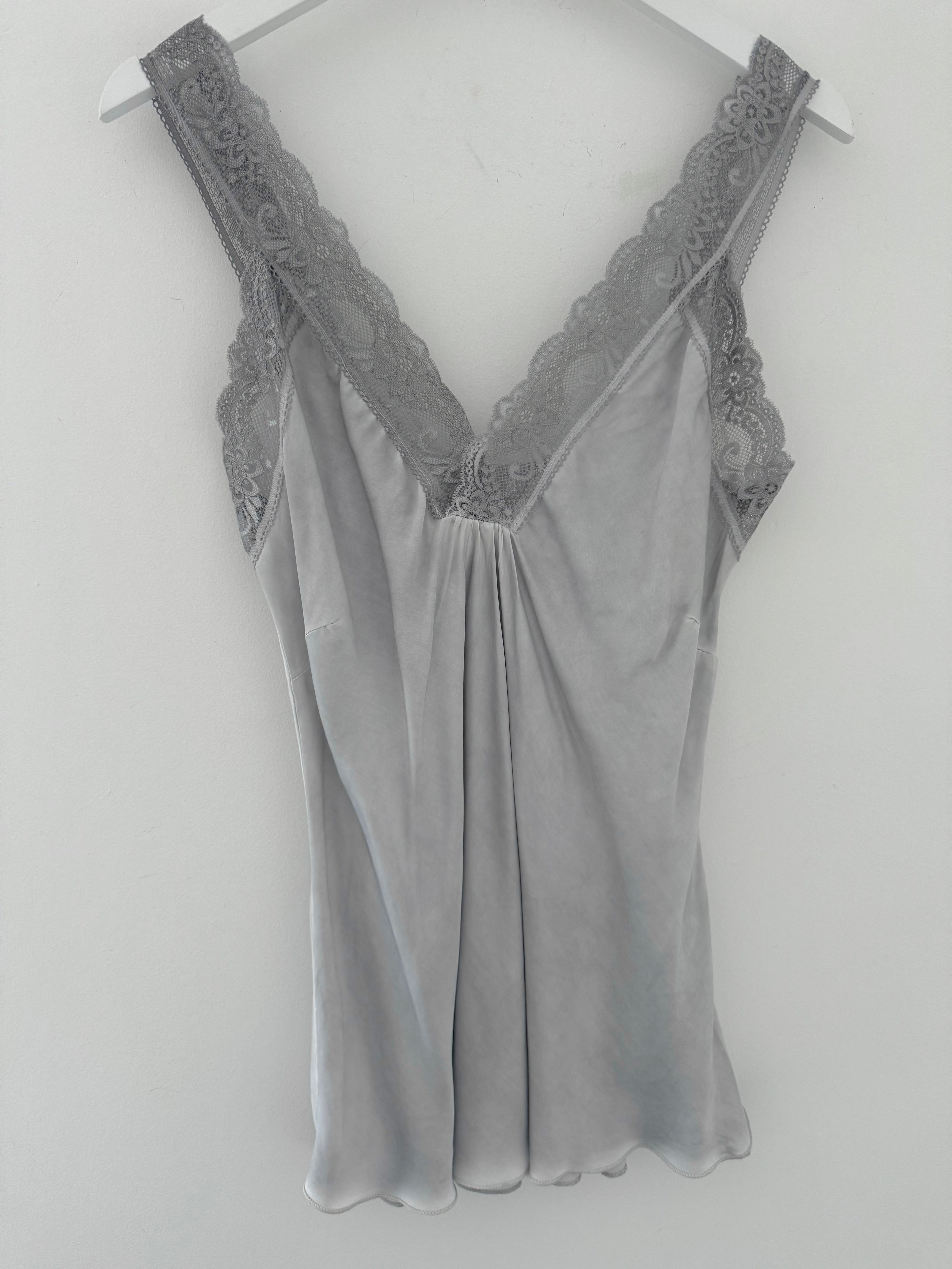 Lace Trim Silky Vest in Silver Grey