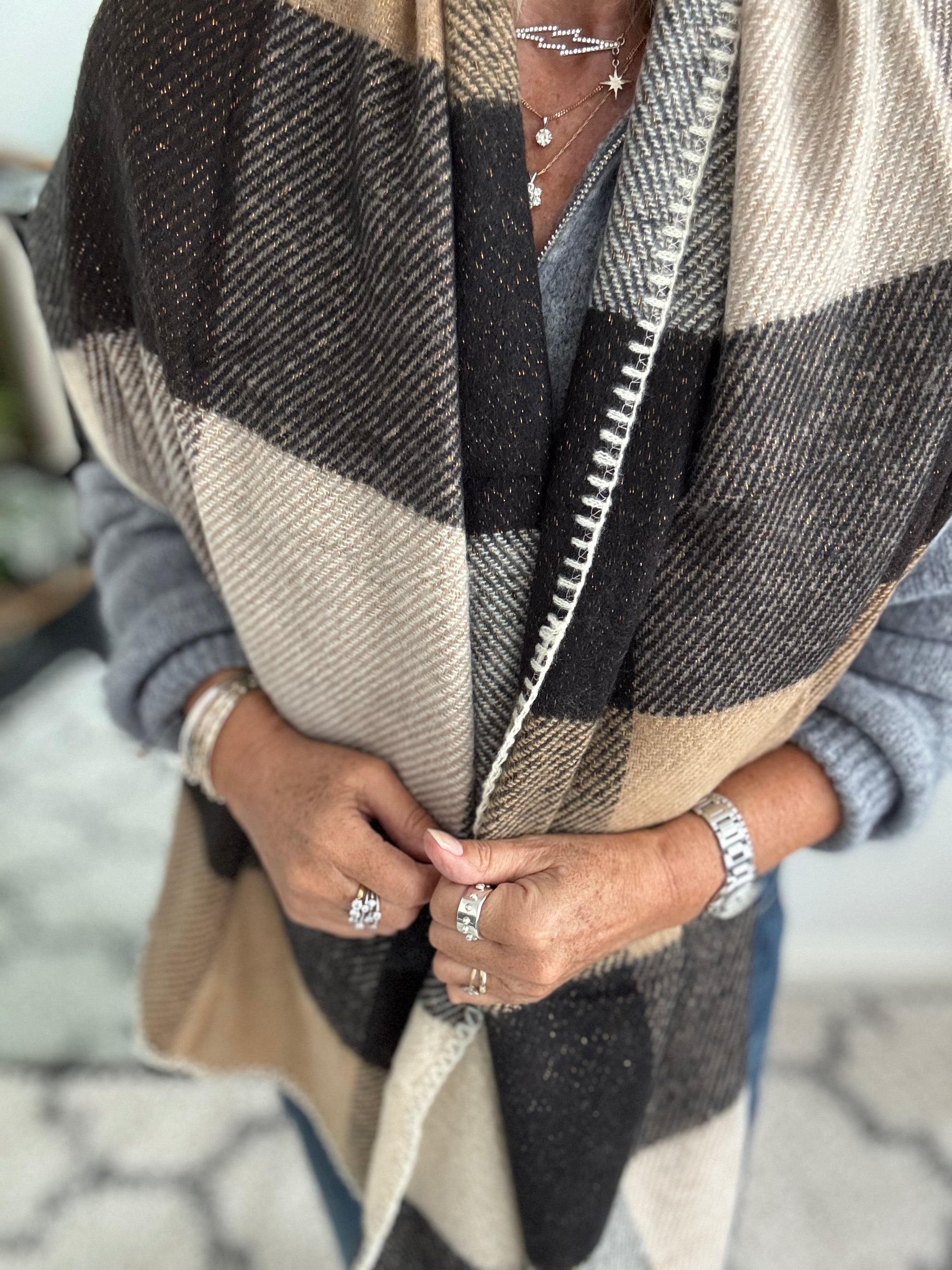 Super Soft Check Scarf in Cocoa & Tan