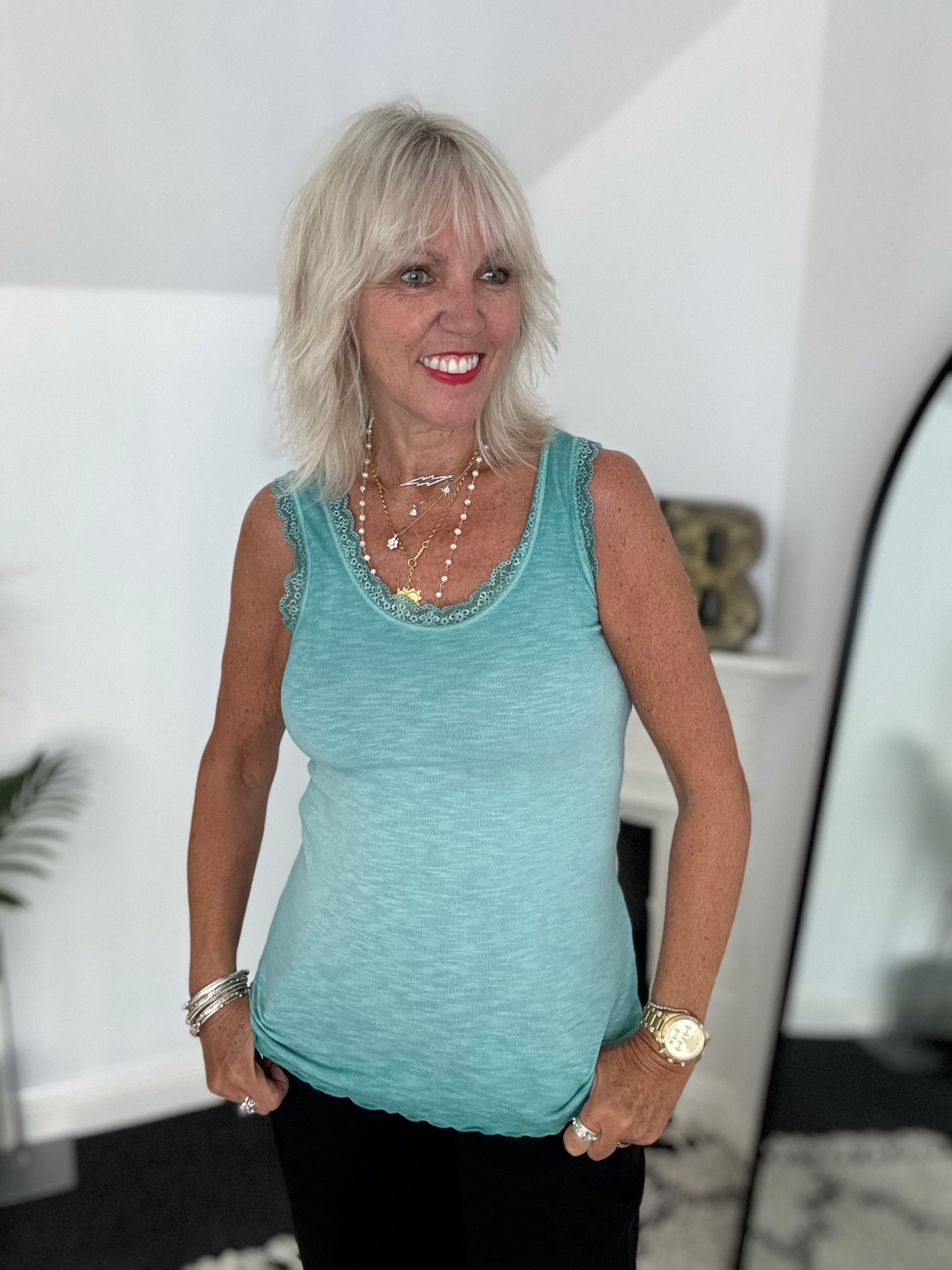 Luxe Ribbed Vest in Vintage Sea Green