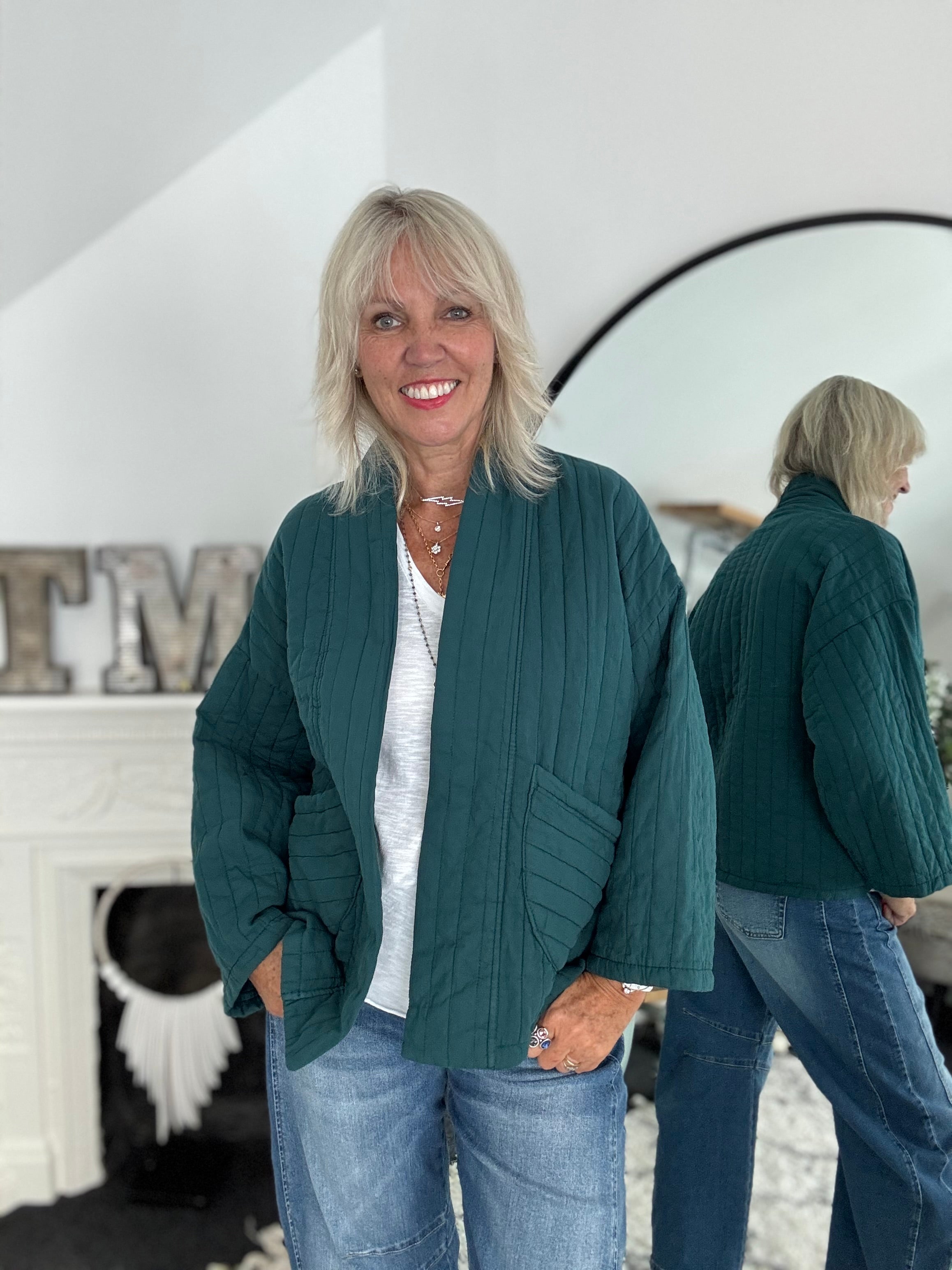 Quilted Jacket in Teal Green