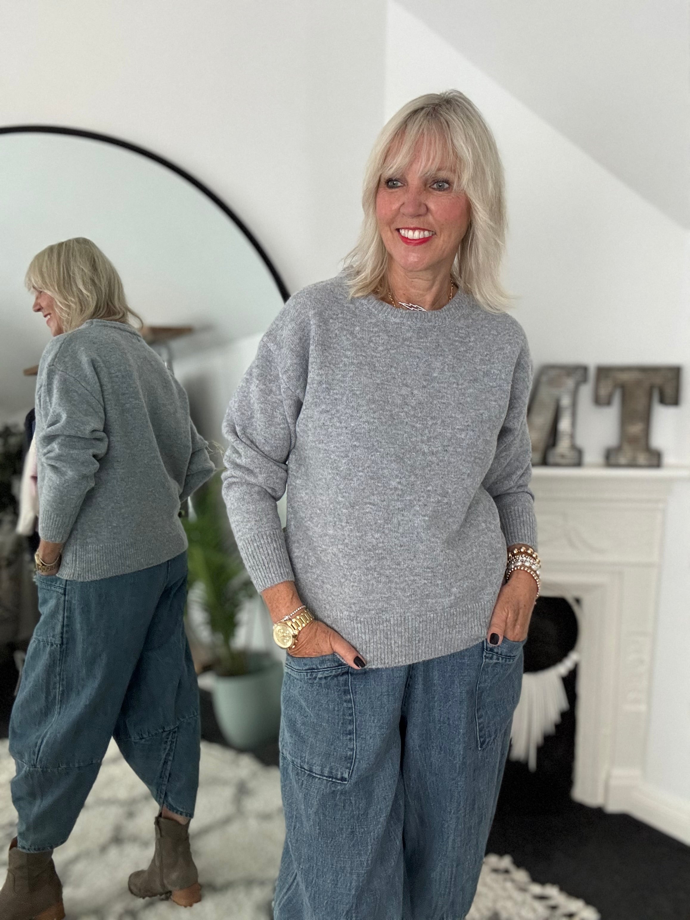 Soft & Cosy Round Neck Jumper in Marl Grey