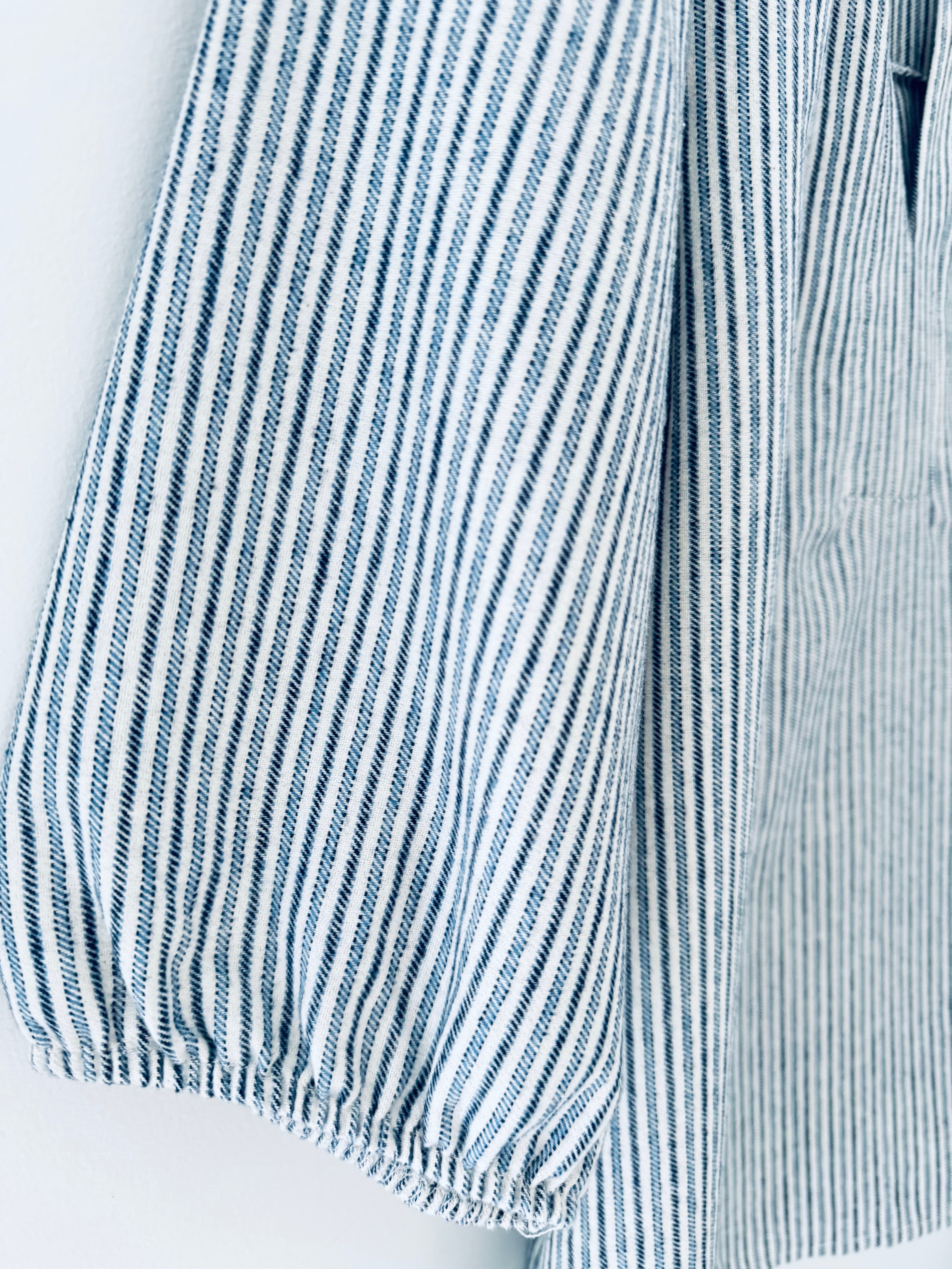Brushed Cotton Stripe Blouse in Blue