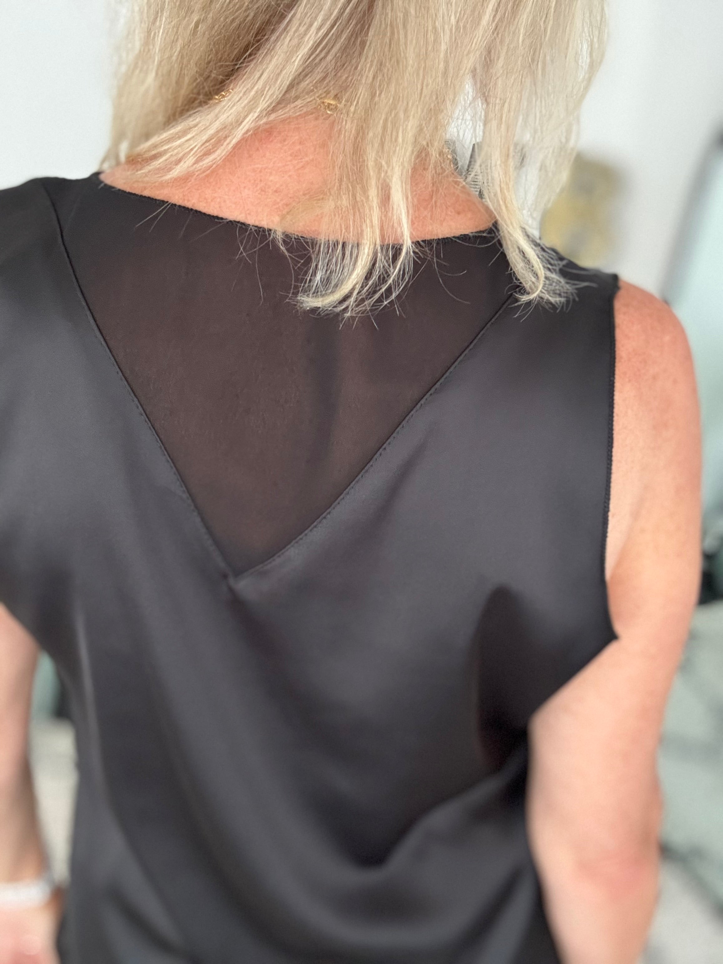 Silky V Neck Vest in Black