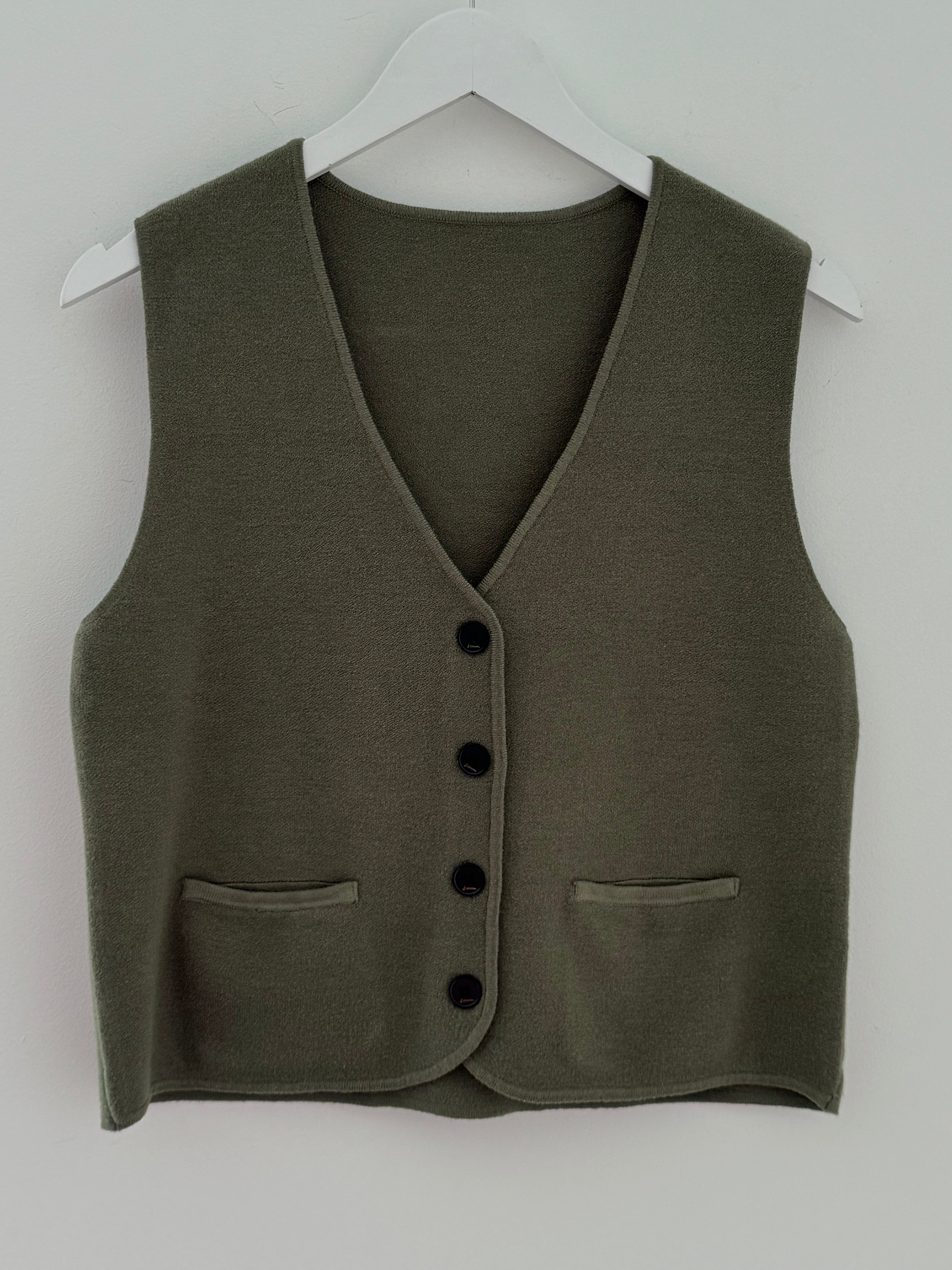Knitted Waistcoat in Khaki