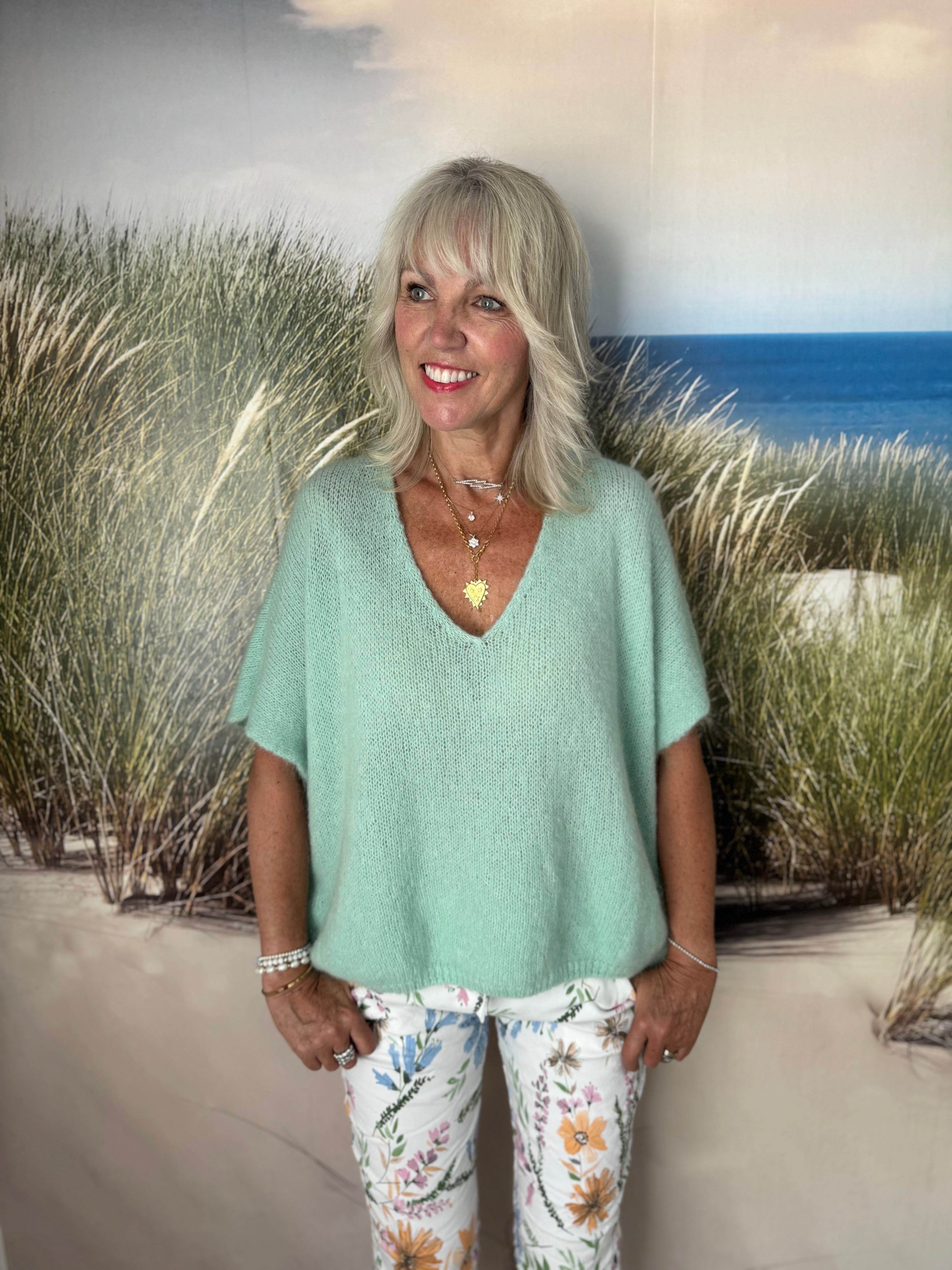 Mohair V Neck Tank in Sea Glass