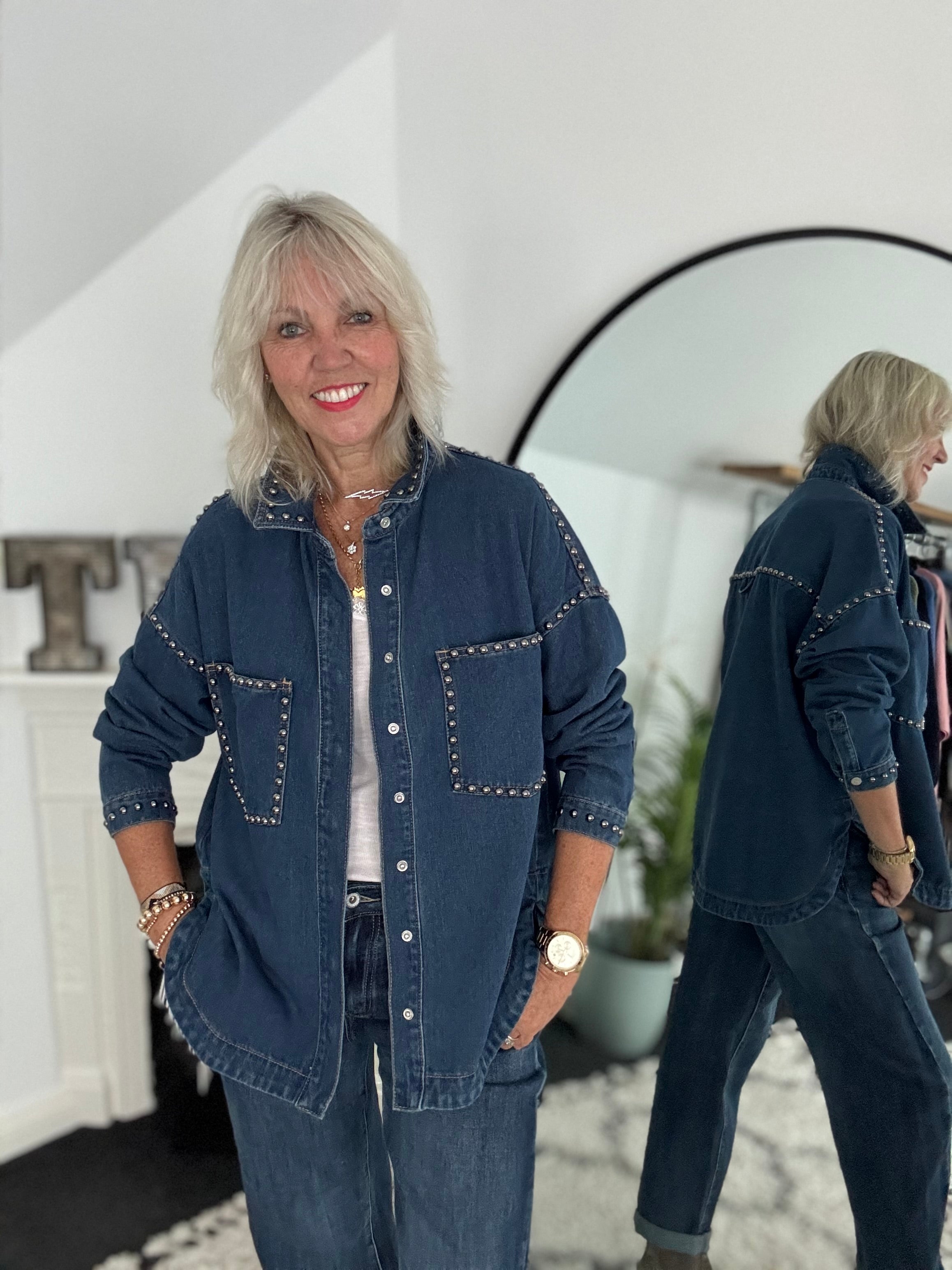 Designer Boyfriend Shacket in Blue Denim