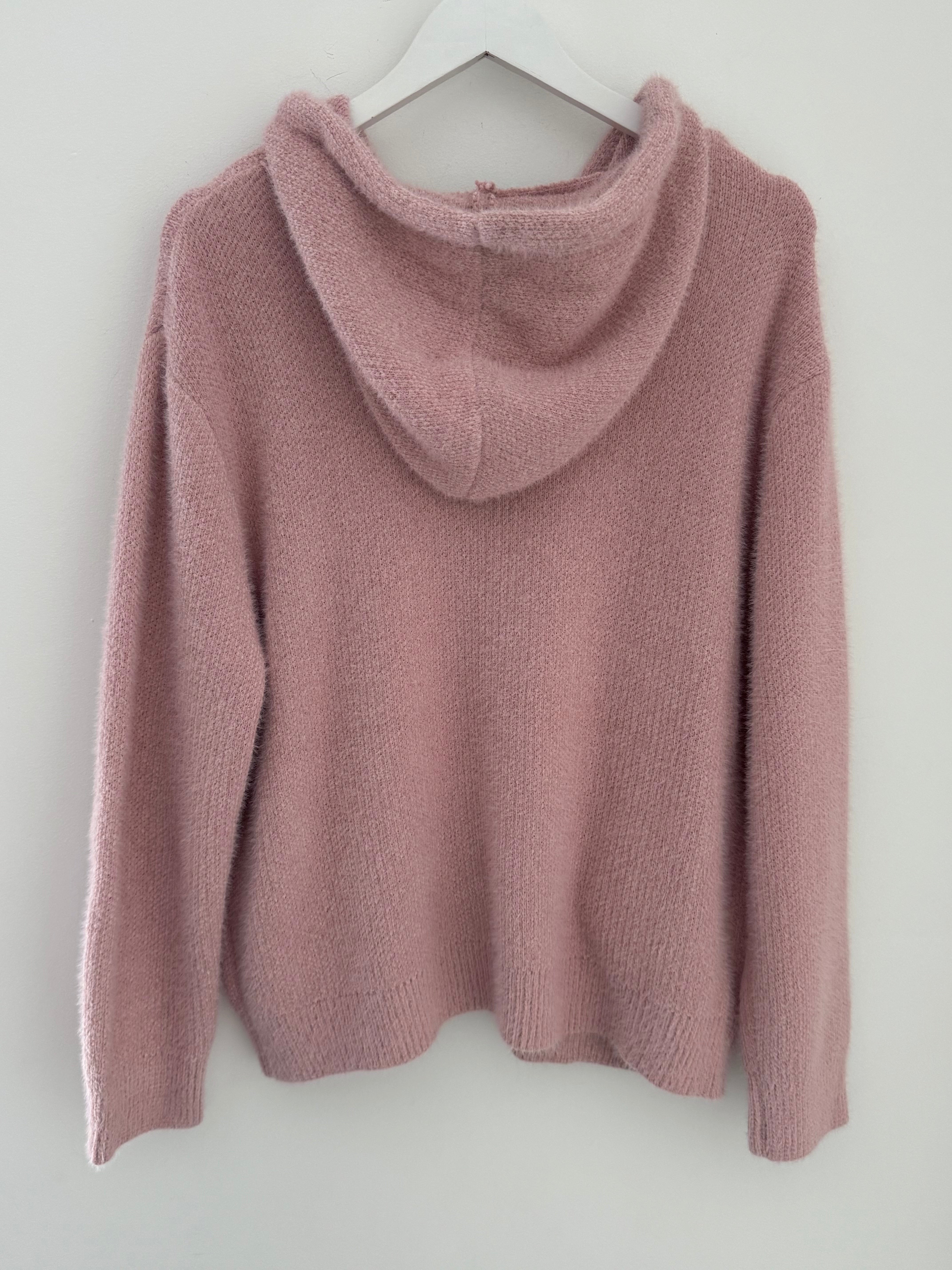 Soft Hooded Knit with Pockets in Pink