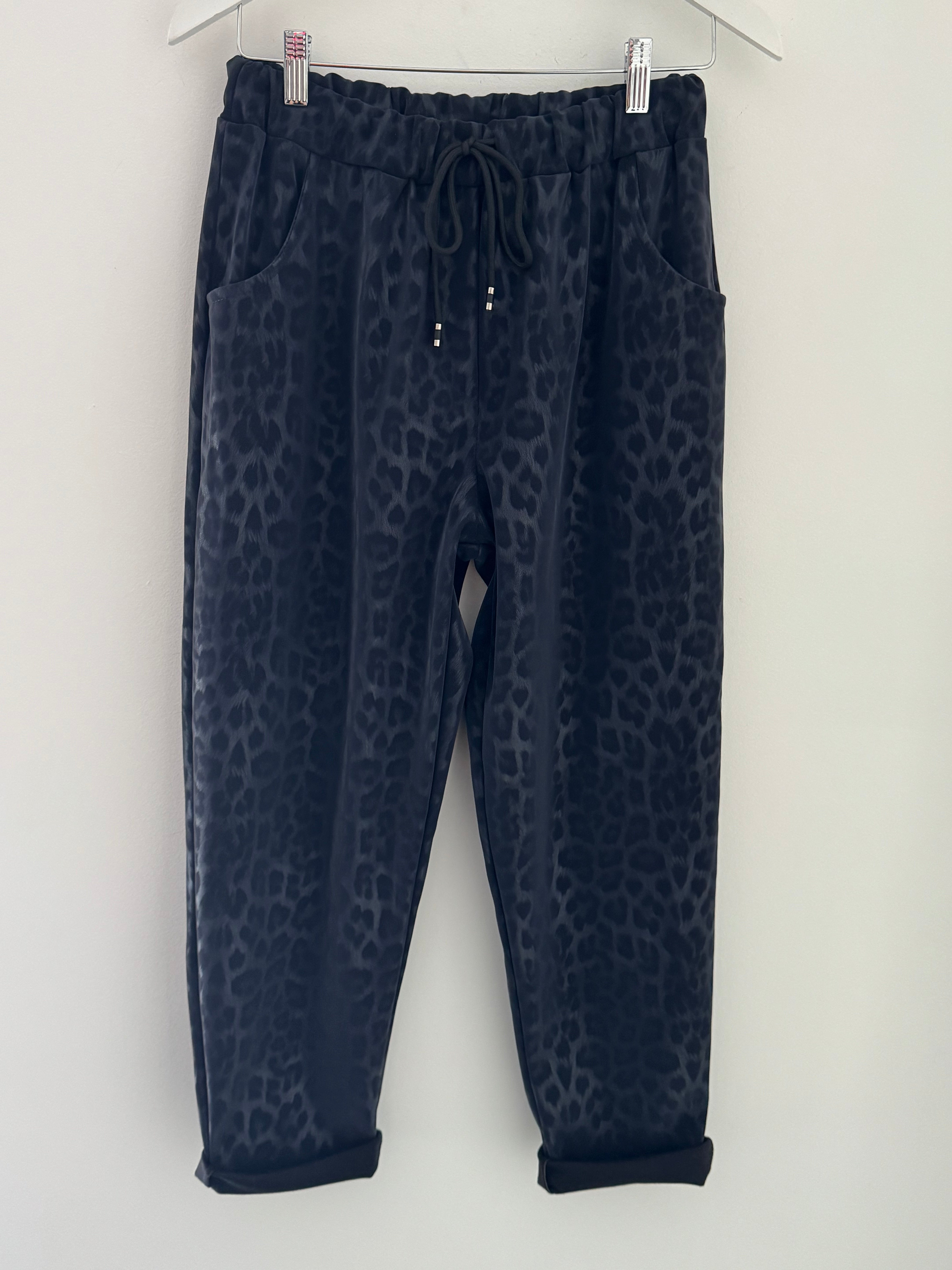 Faux Leather Leopard Print Joggers in Ink