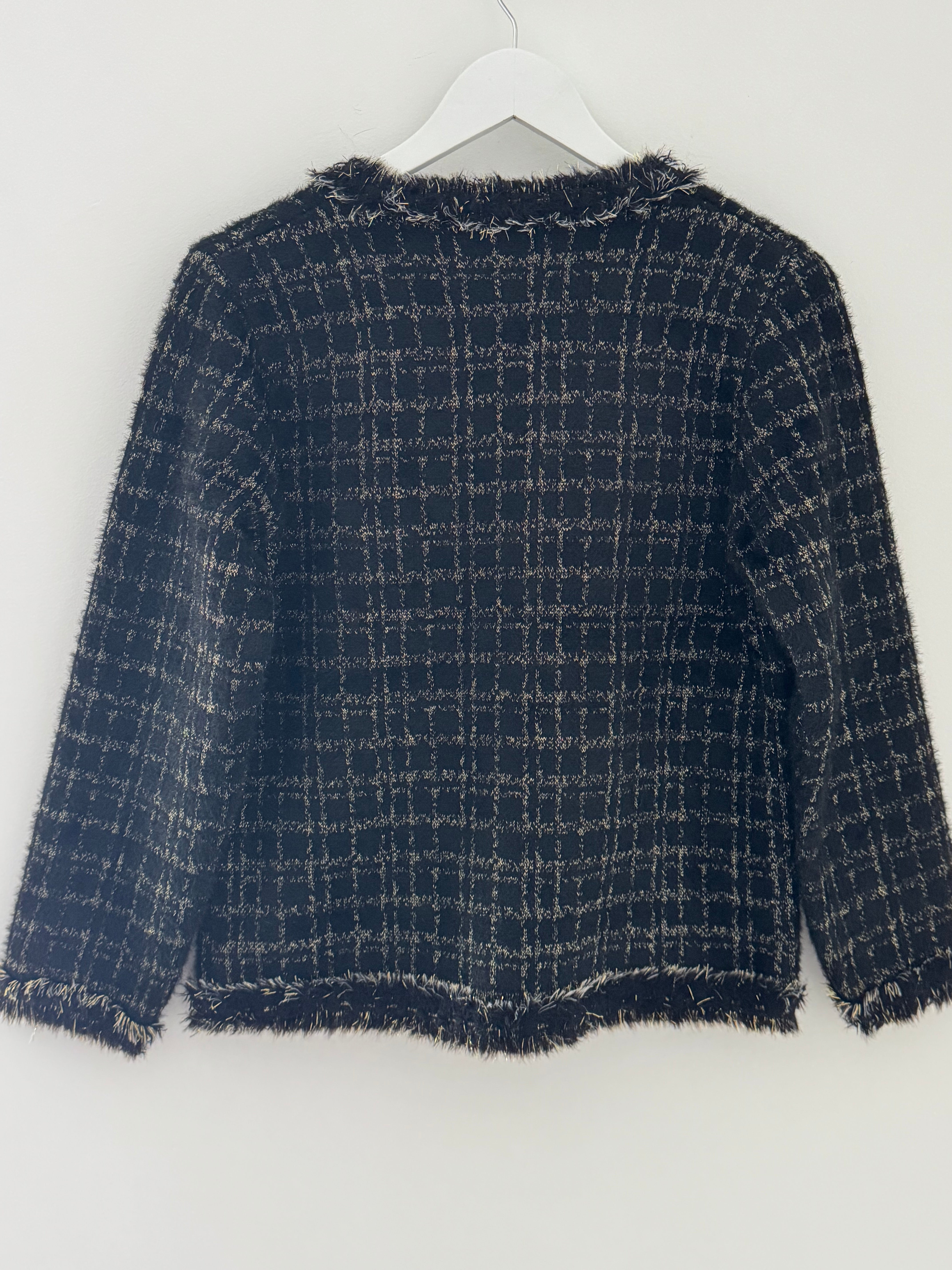 Pearl Button & Tweed Cardi Jacket in Black