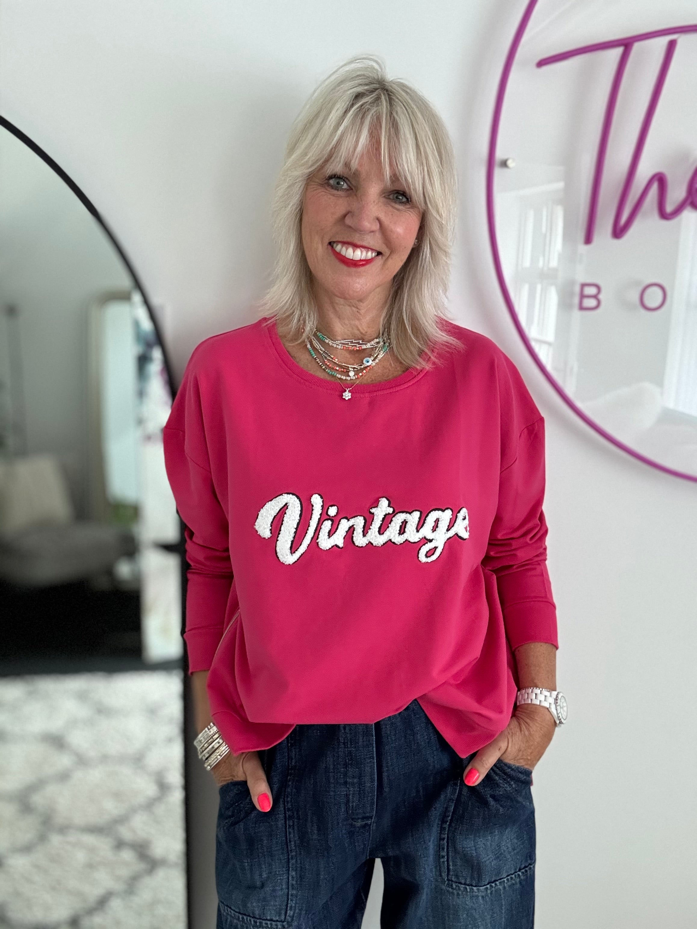 Vintage Zipped Sweatshirt in Raspberry