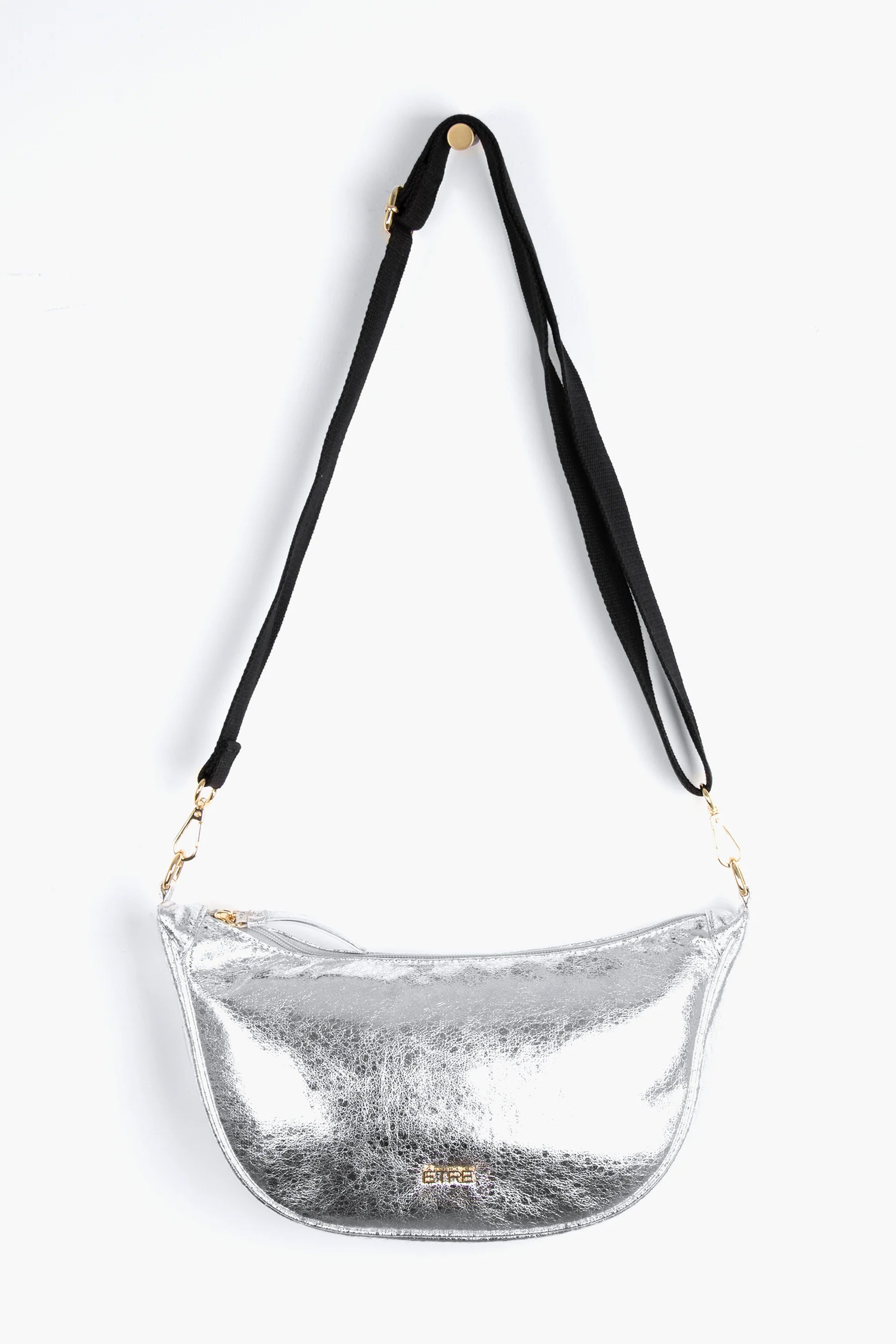 Vegan Leather Crossbody Bag in Cracked Silver