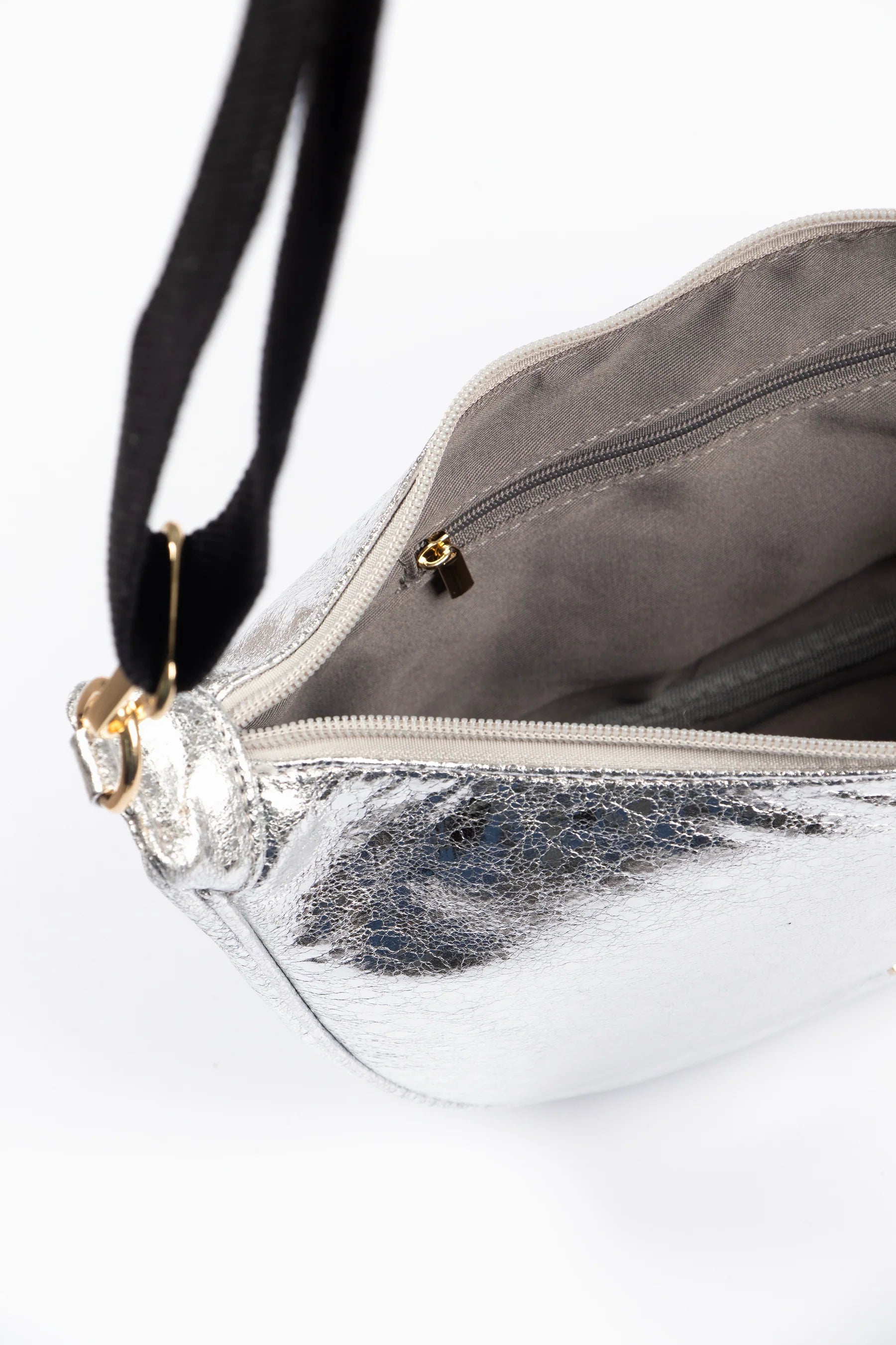 Vegan Leather Crossbody Bag in Cracked Silver