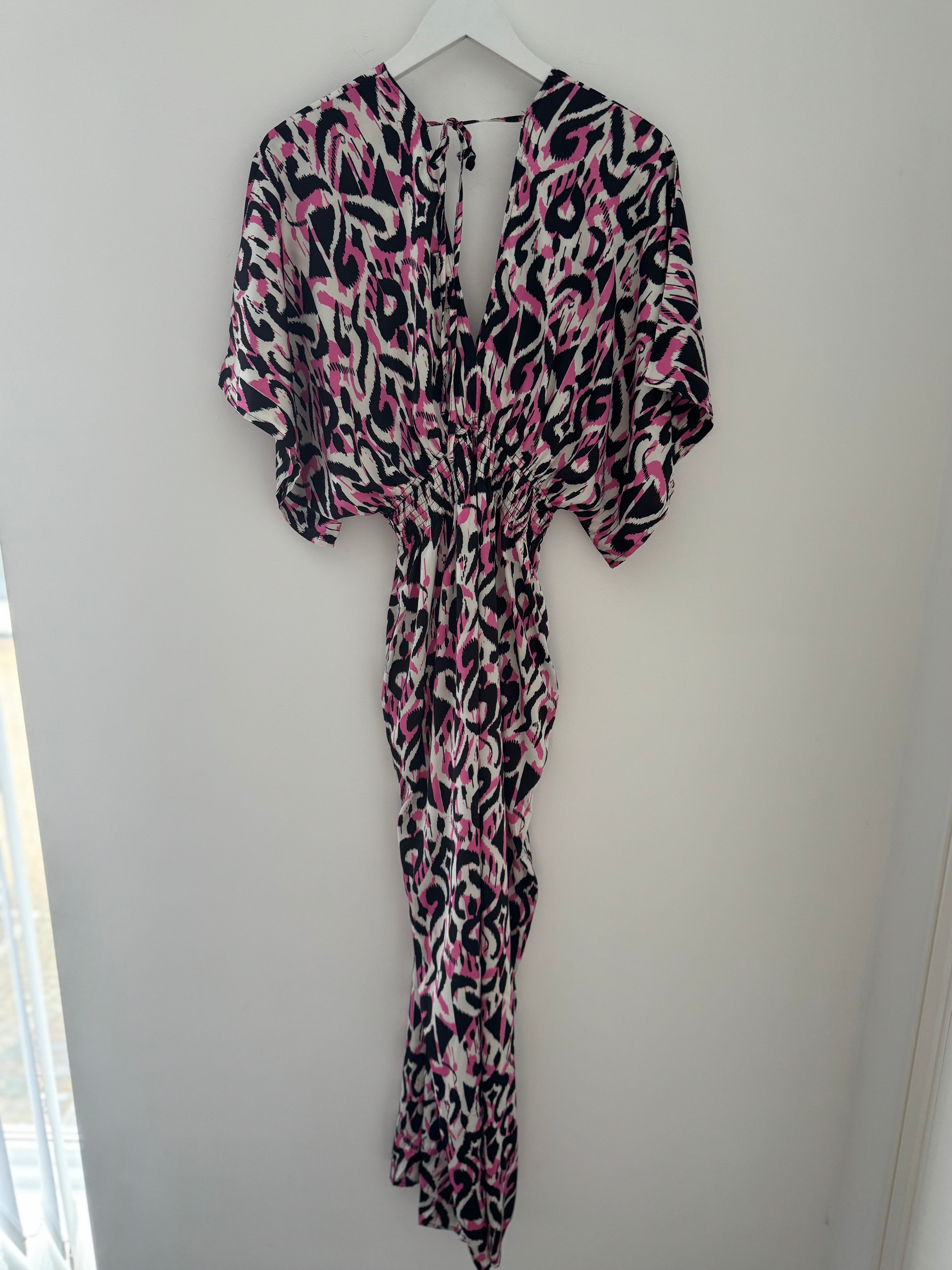 Silky Ikat Jumpsuit in Pink & Black