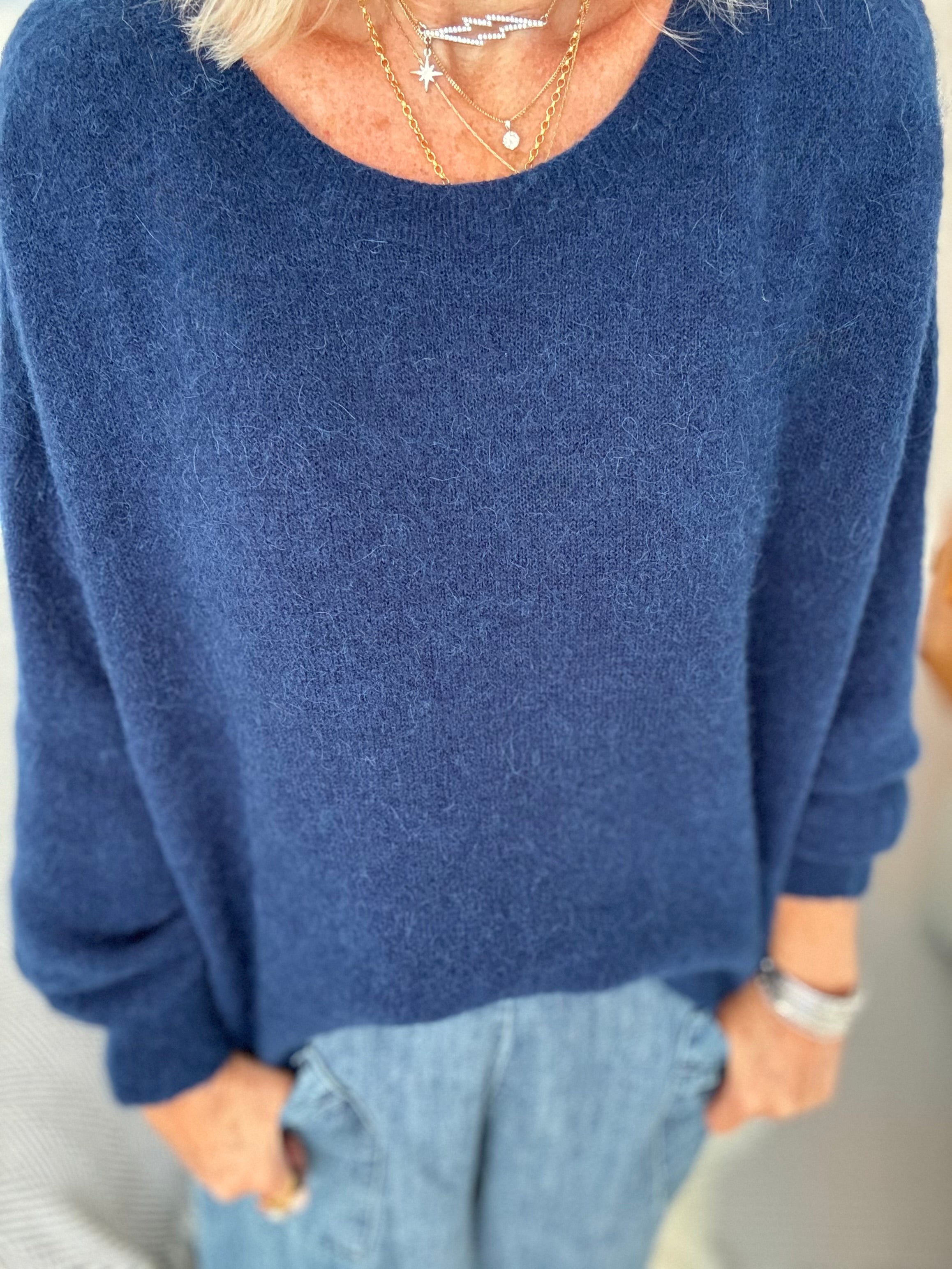 Luxe Slouchy Alpaca Jumper in Deep Blue