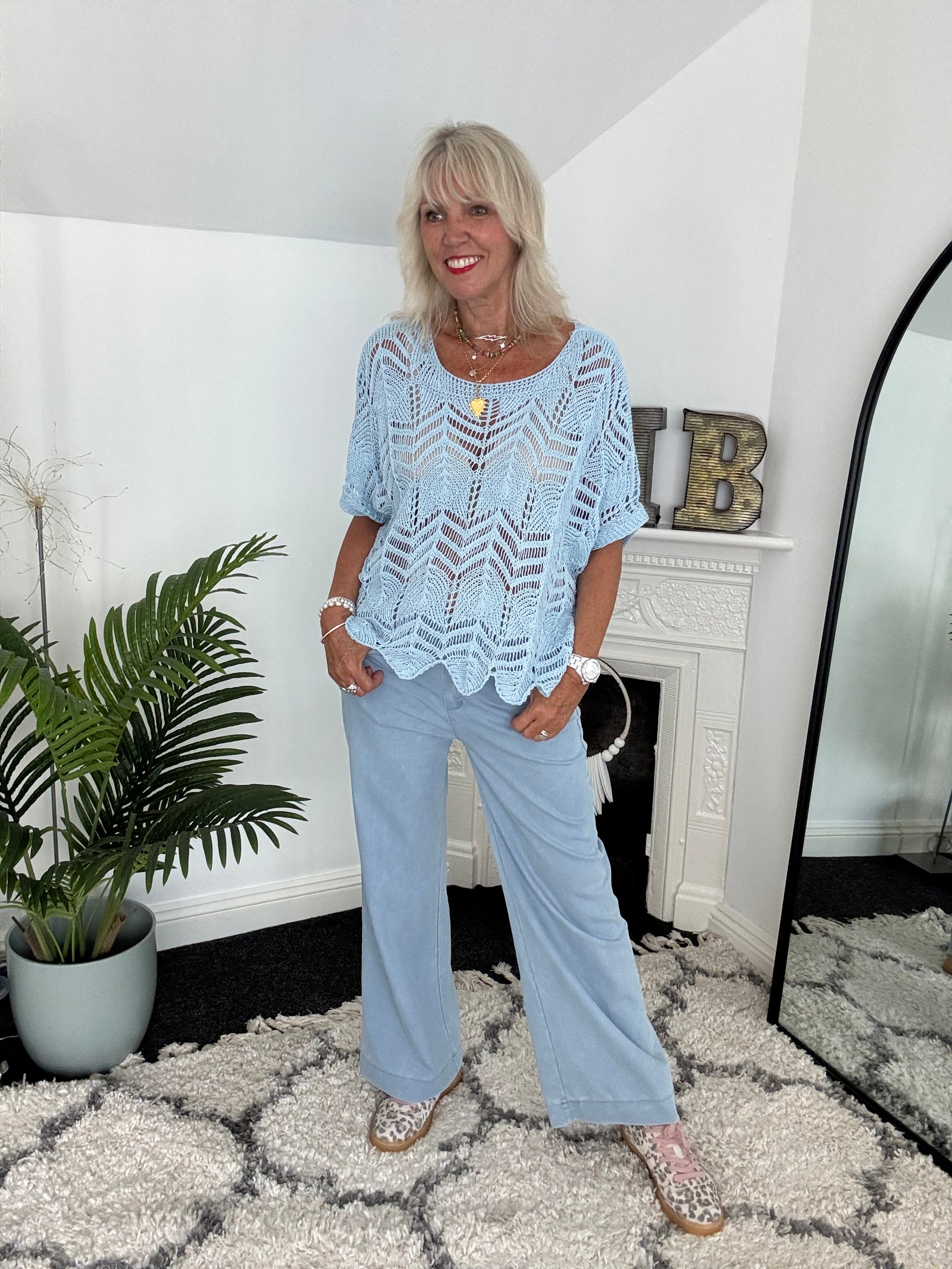 Crochet Knit with Scallop Edge in Baby Blue
