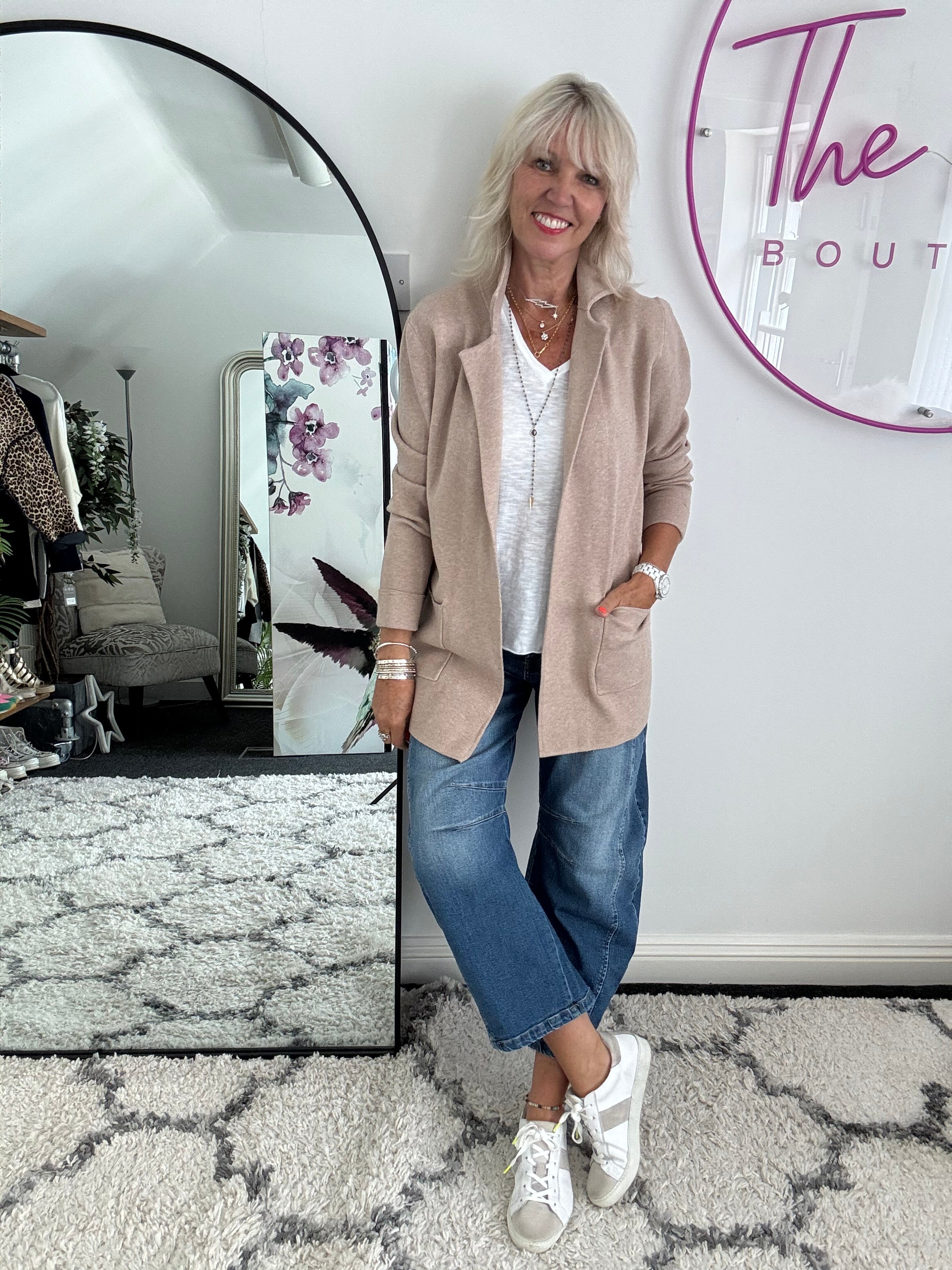 Knitted Cardi Jacket in Stone