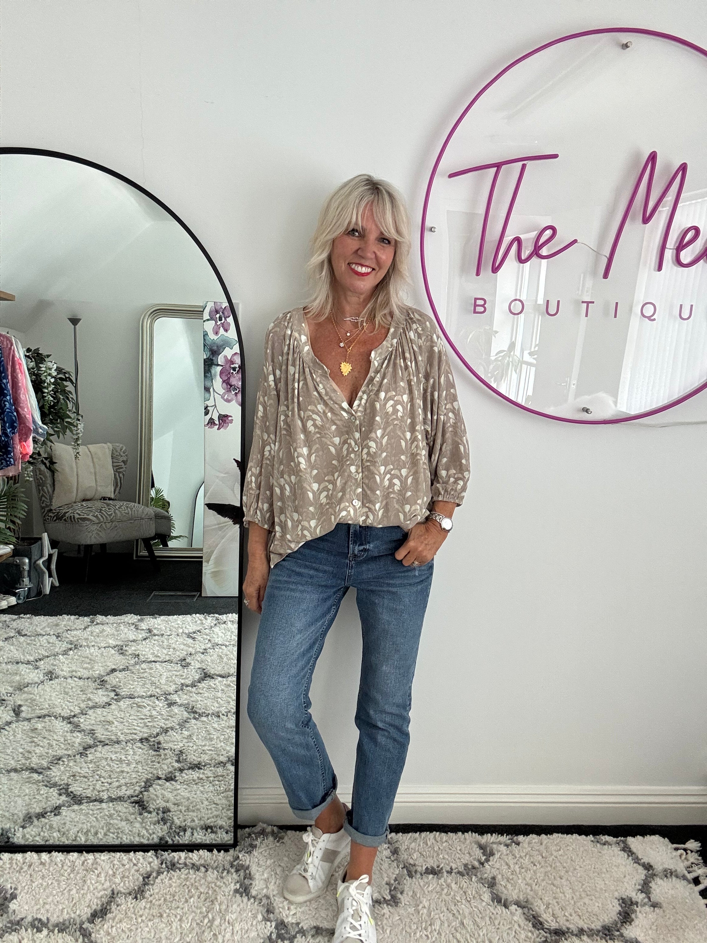 Leaf Print Blouse in Mocha