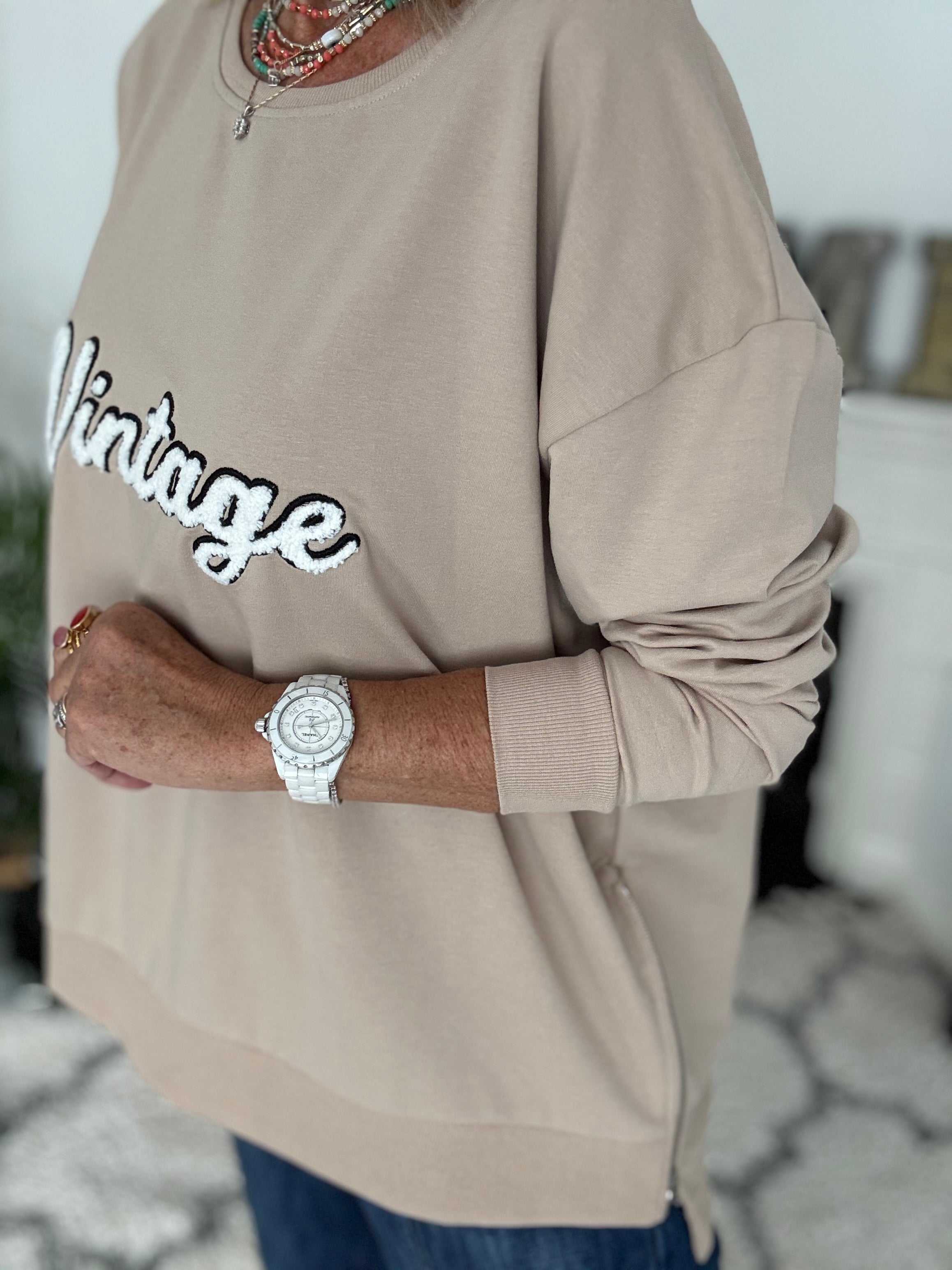 Vintage Zipped Sweatshirt in Light Mocha