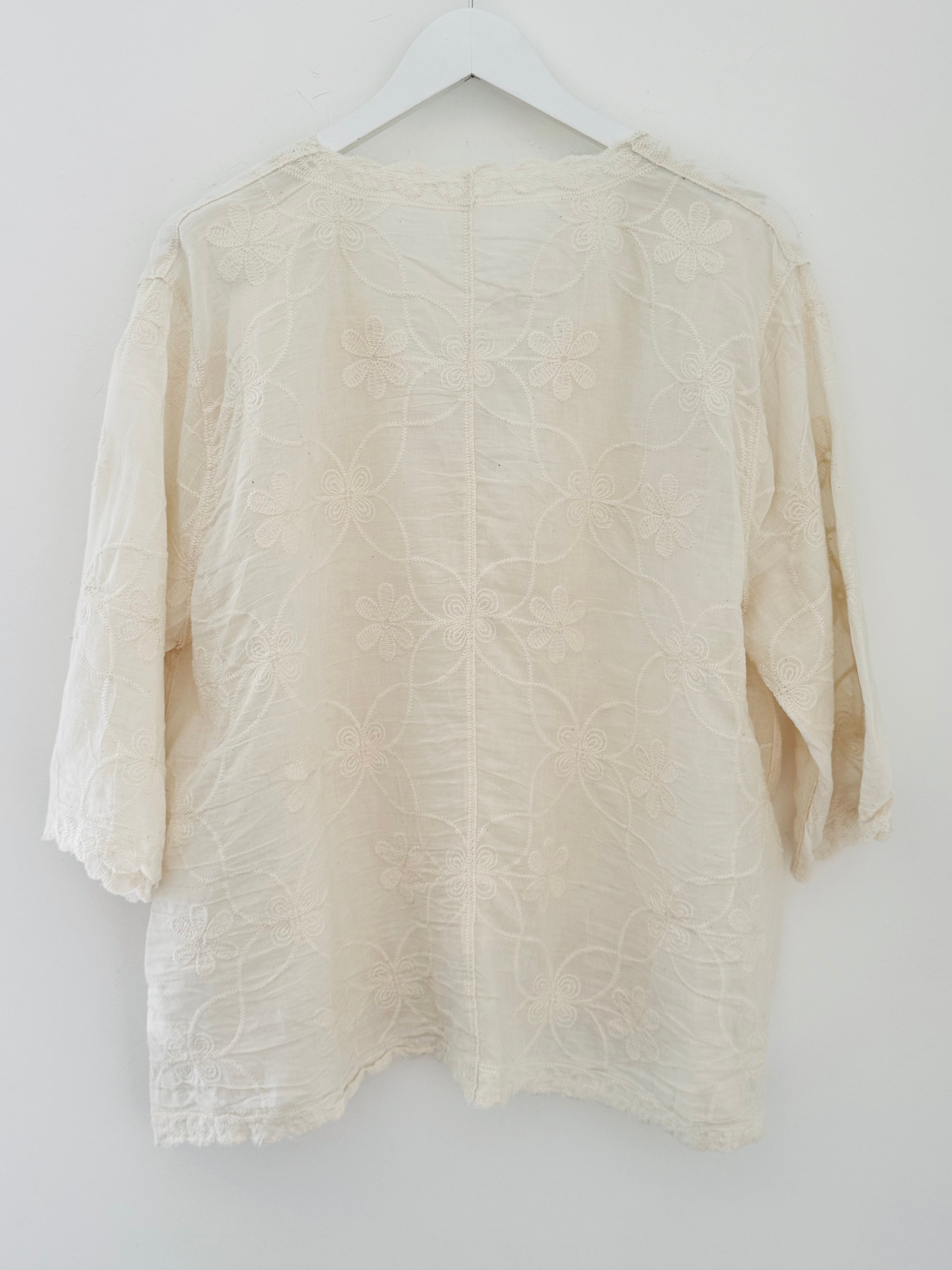 Buttoned Lace Top in Ecru