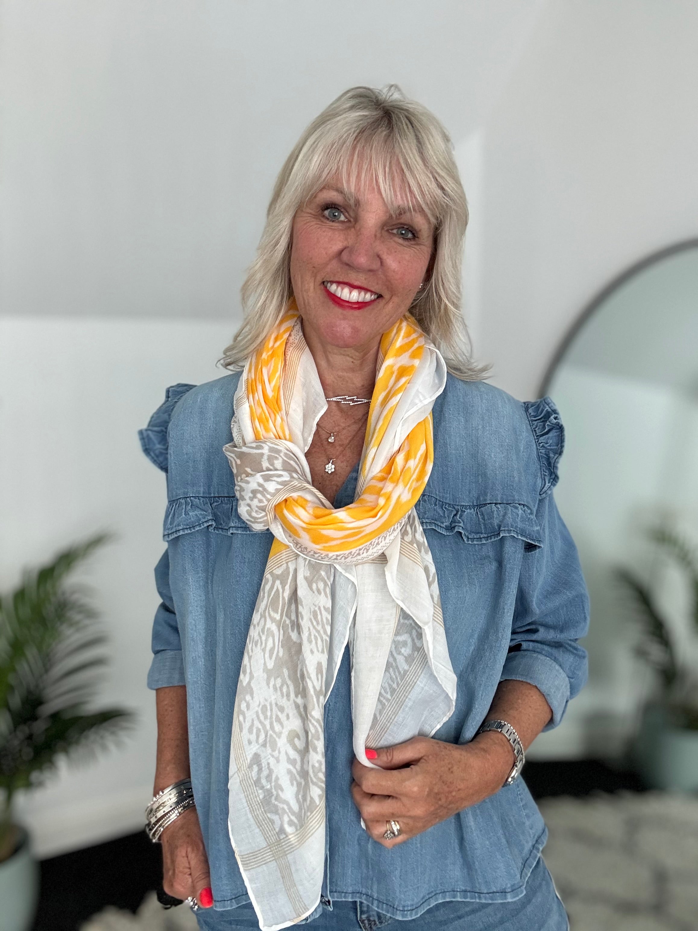 Ikat Scarf in Yellow & Taupe