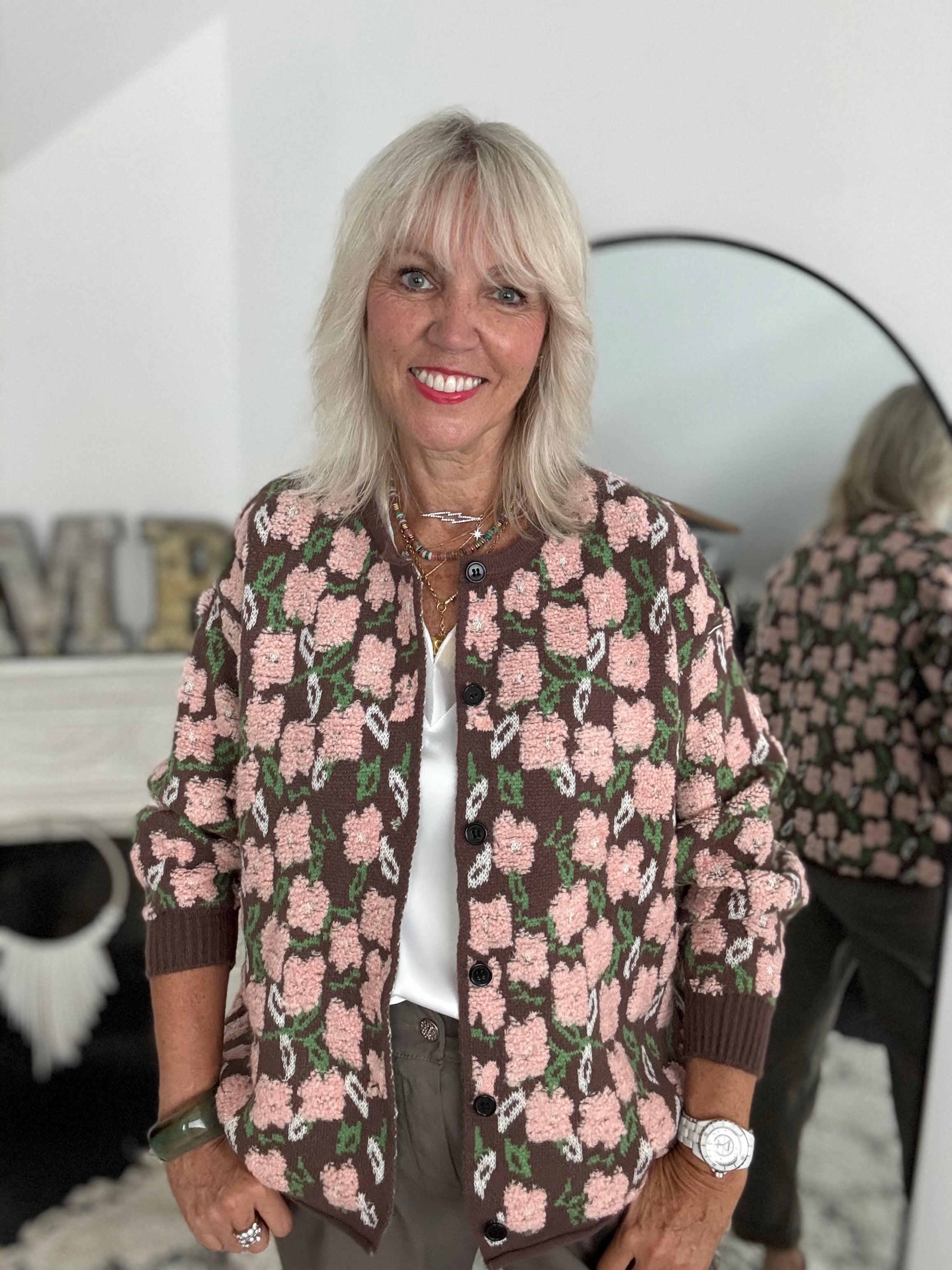 Soft Floral Cardi in Pink & Cocoa