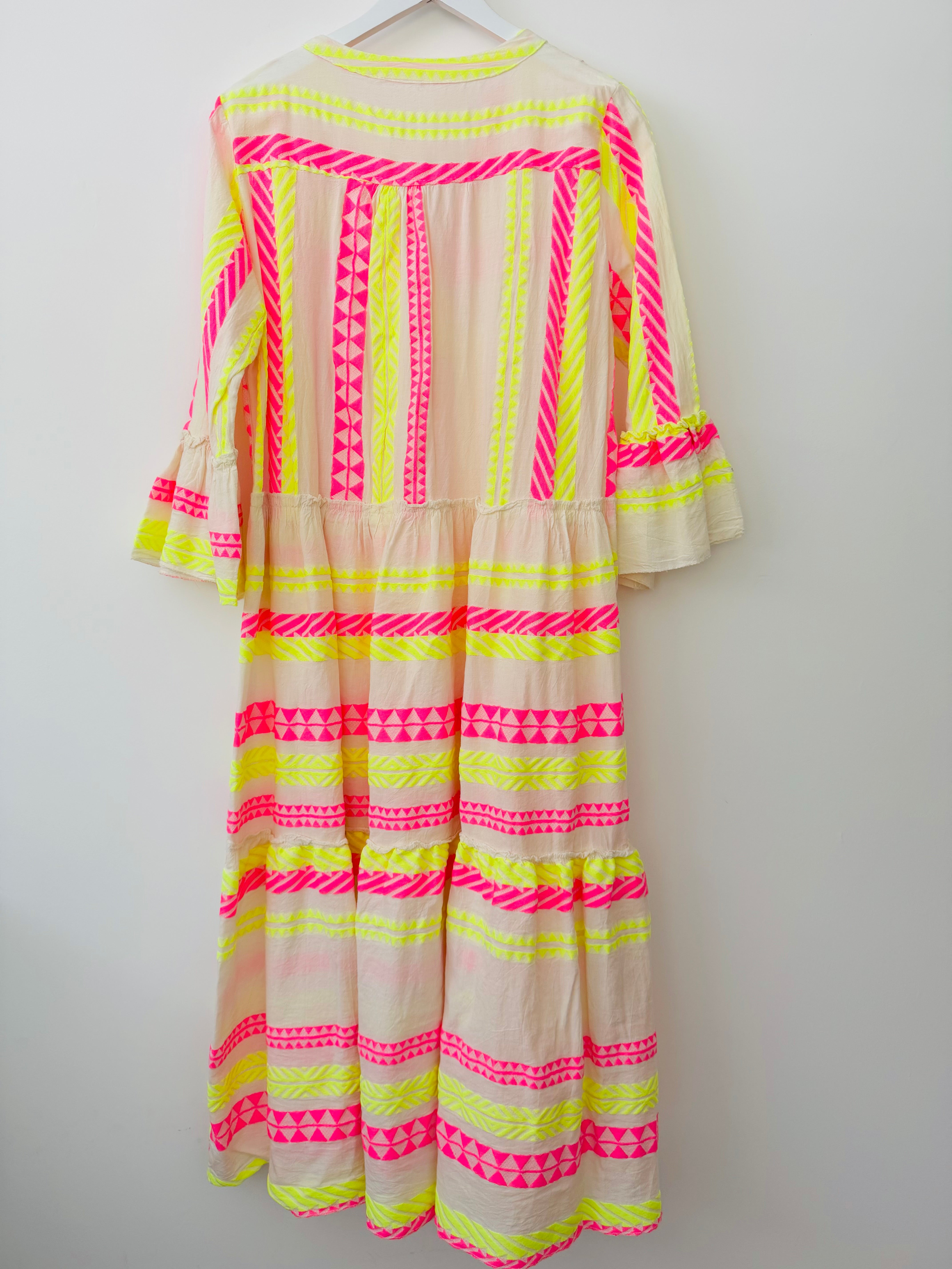 Embroidered Midi Dress in Pink & Neon