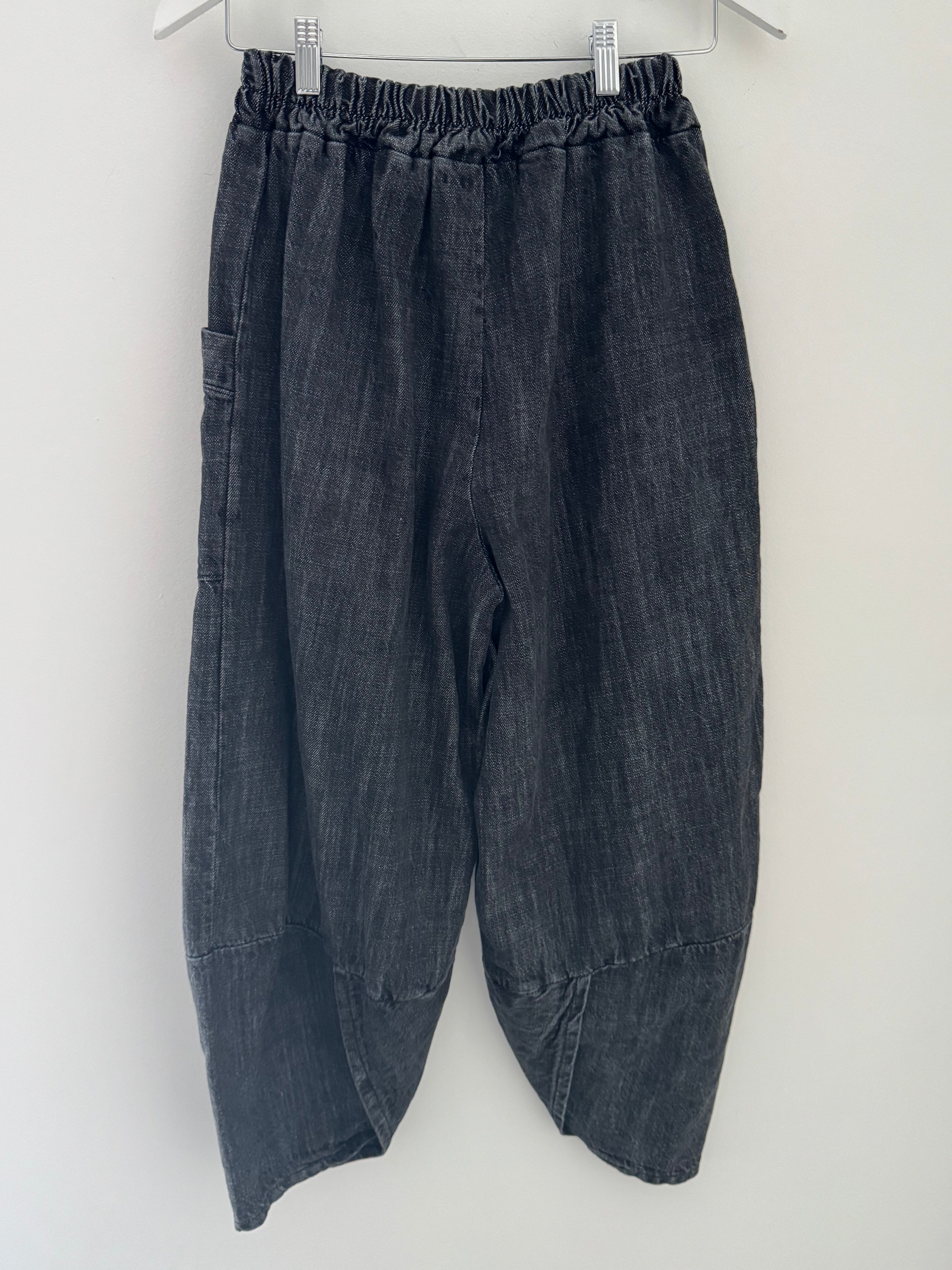 Premium Barrel Leg Trousers in Washed Black Denim