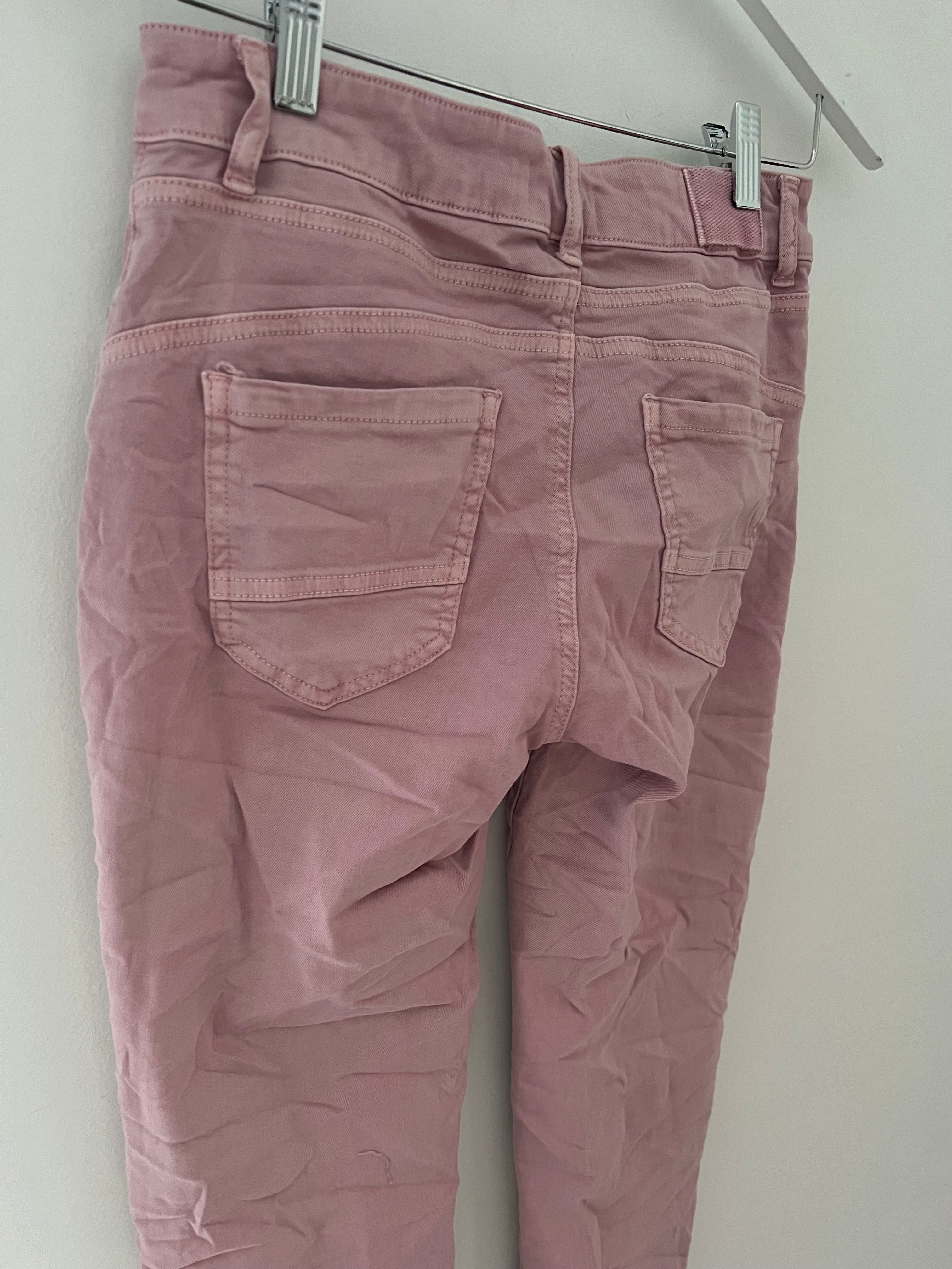 Button Fly Stretch Jeans in Soft Pink