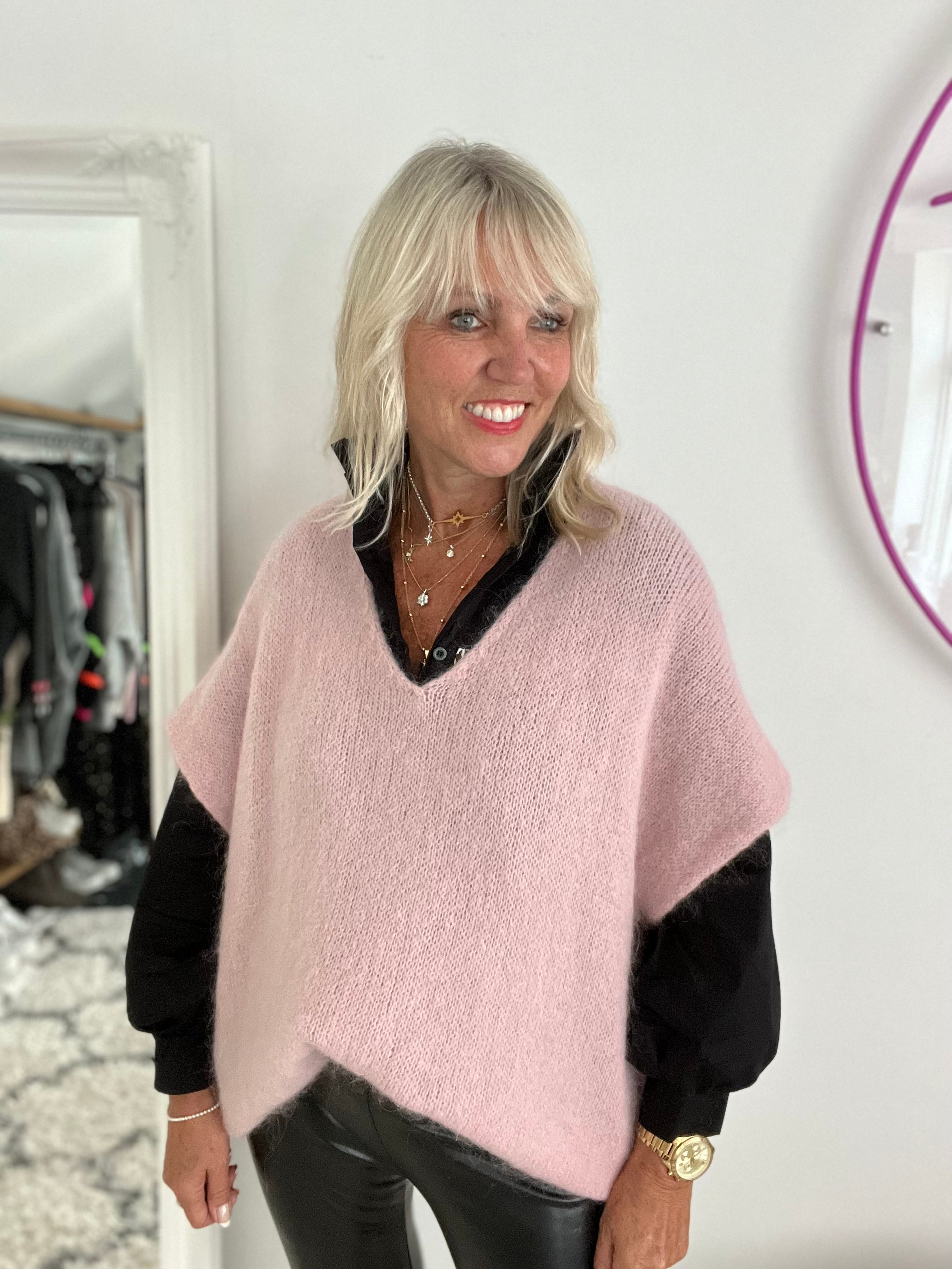 Mohair V Neck Tank in Soft Pink