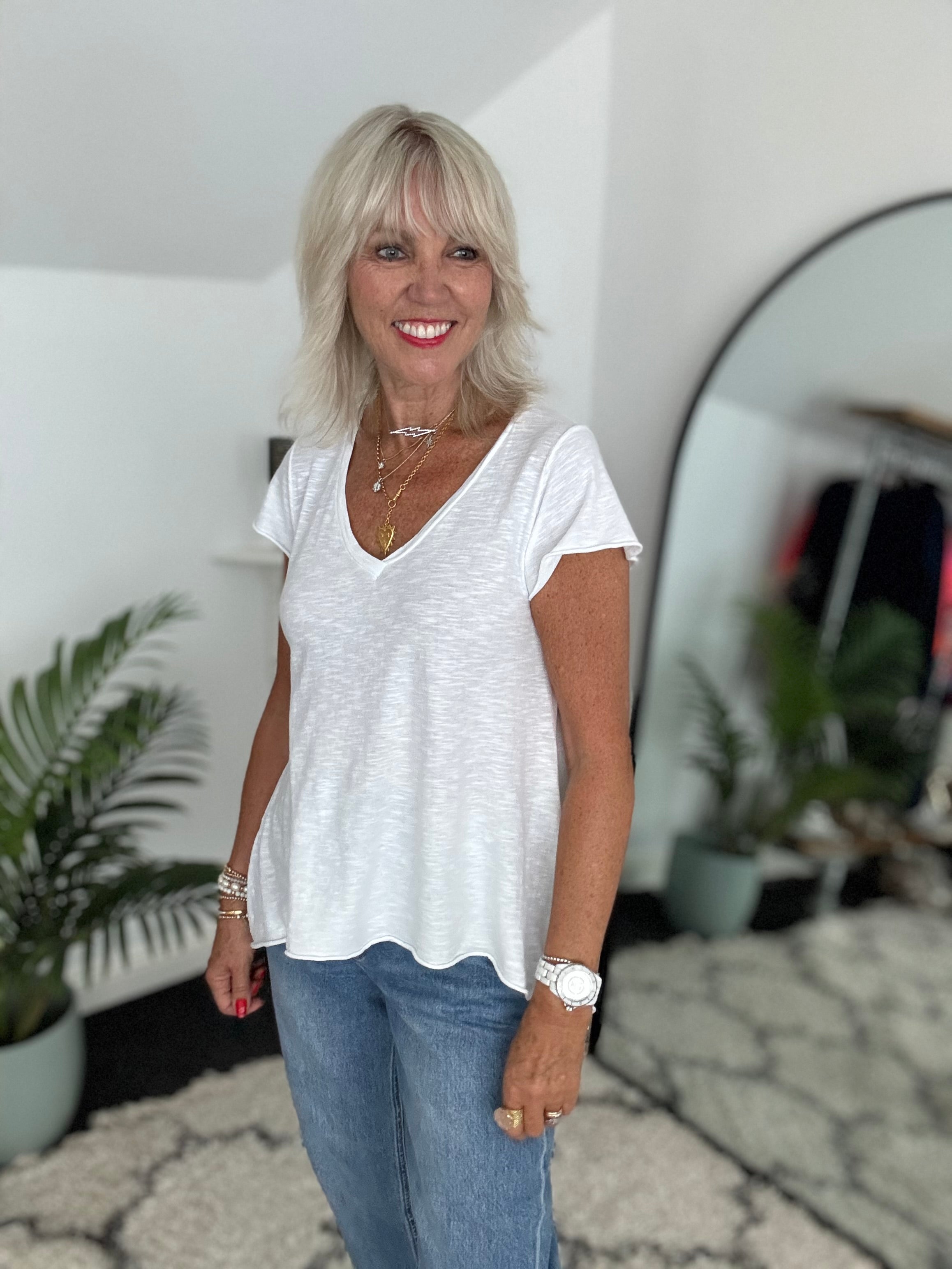 Luxe V Neck Tee in White