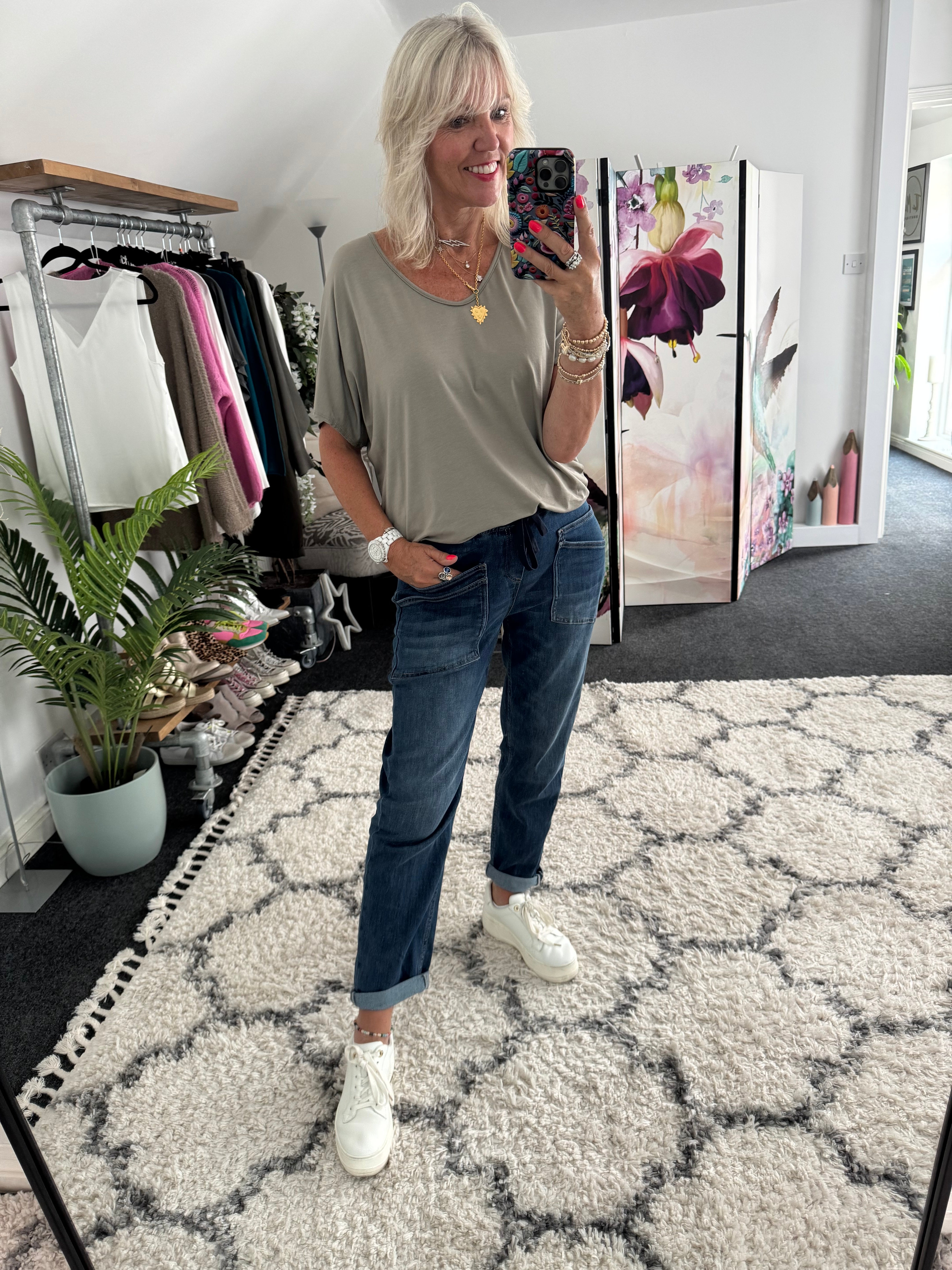 Double Pocket Jean Joggers with Elasticated Waist