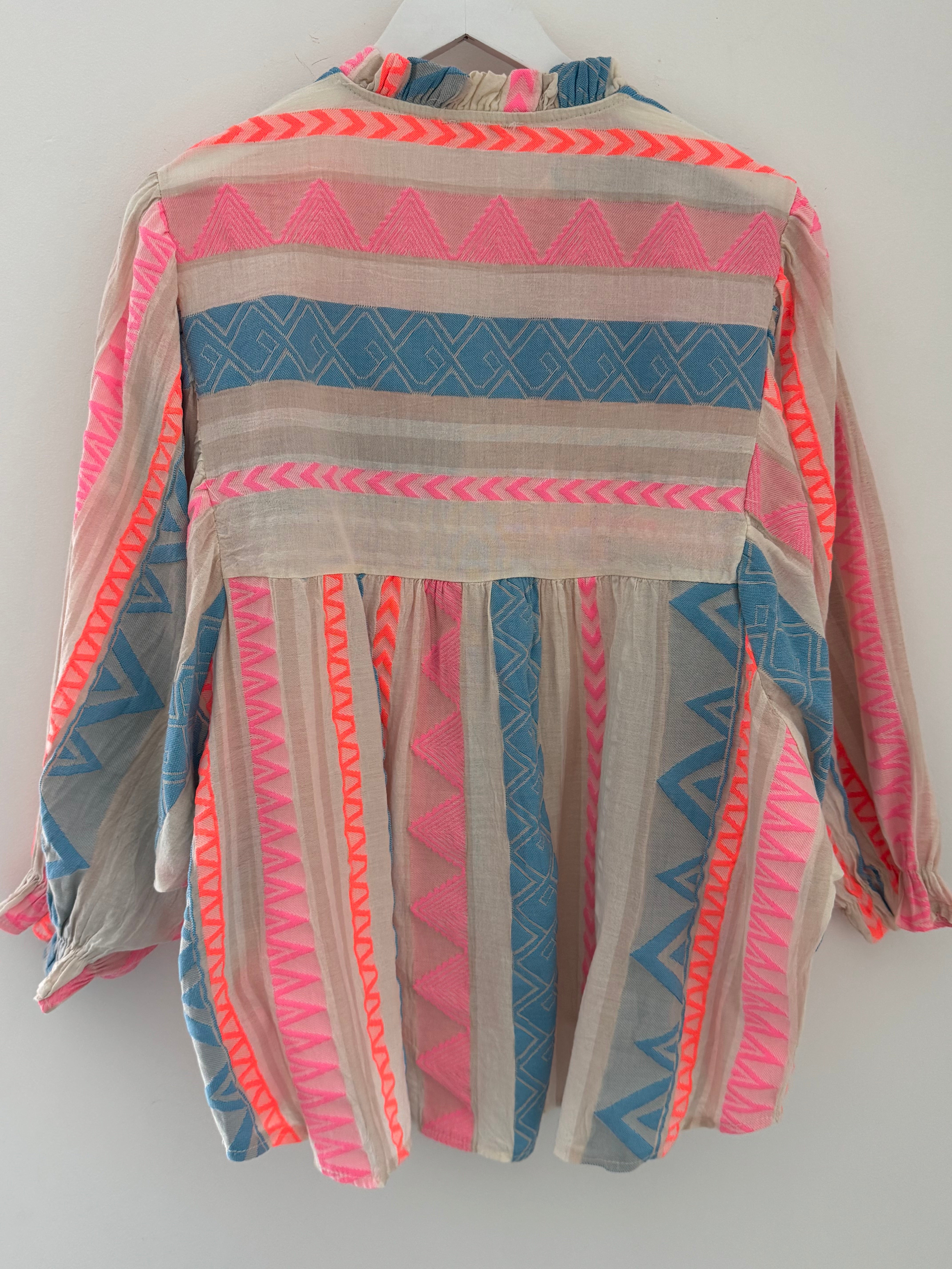 Embroidered Shirt in Blue & Pink