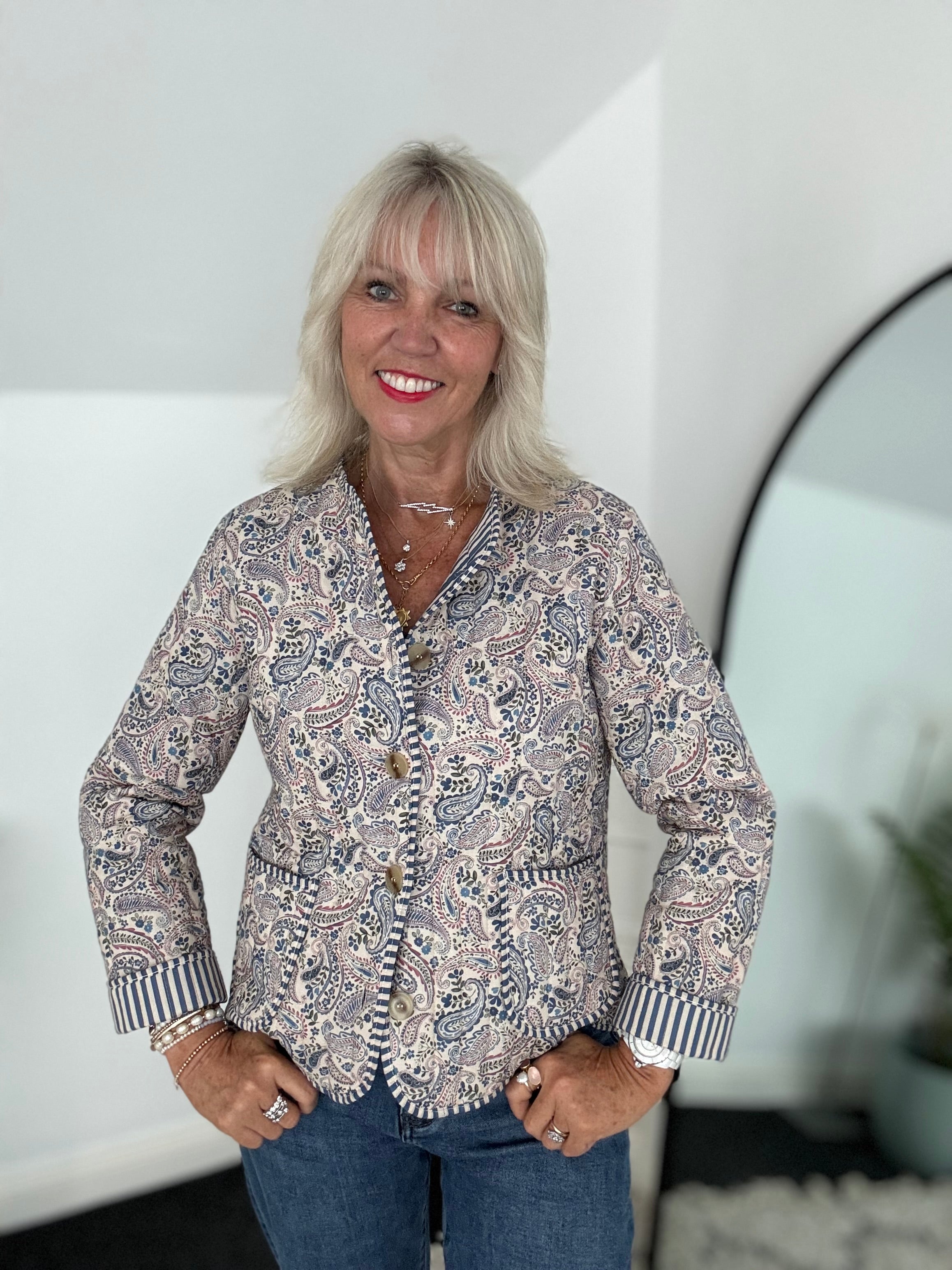 Luxe Quilted Jacket in Blue Paisley